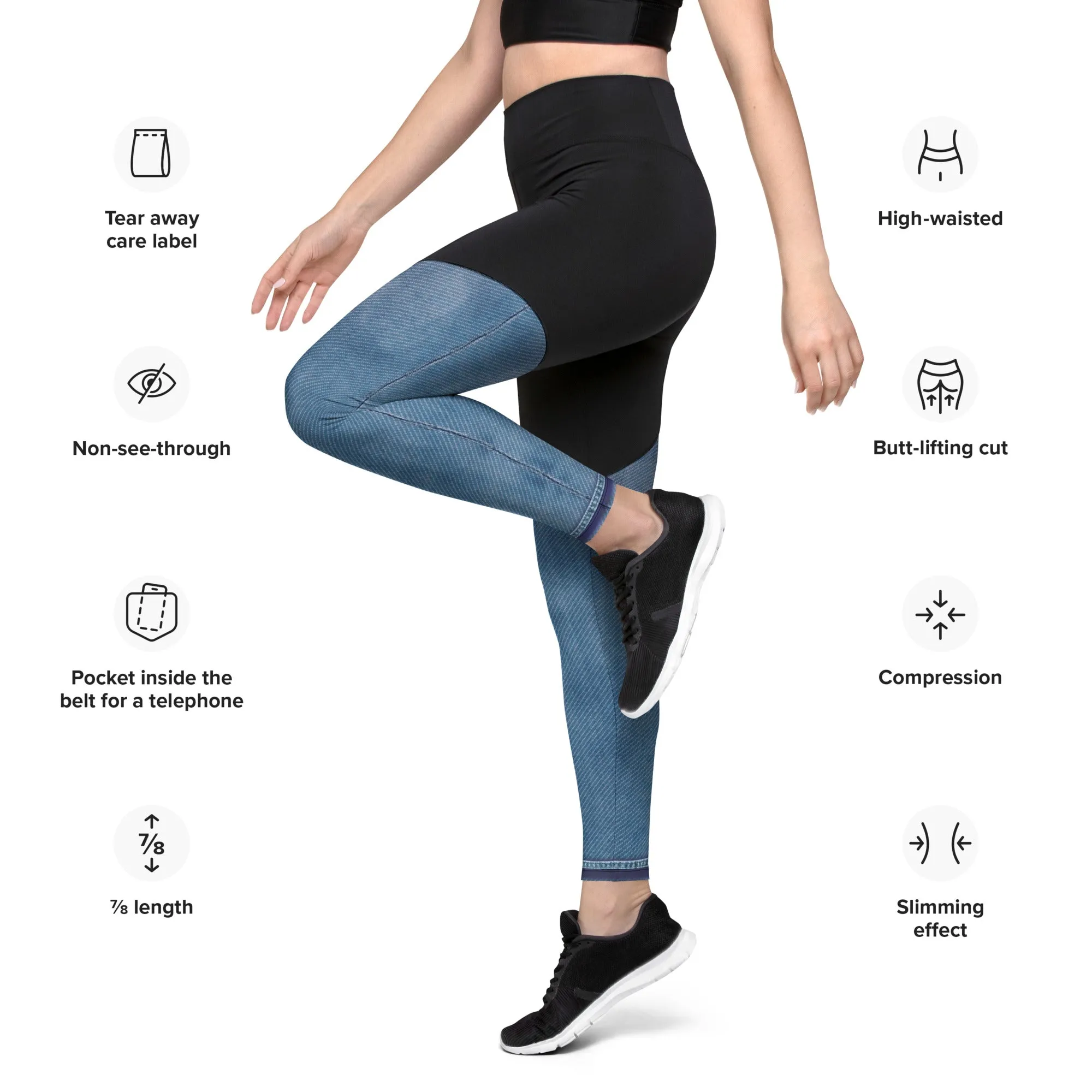 Denim Jeans Print Compression Leggings