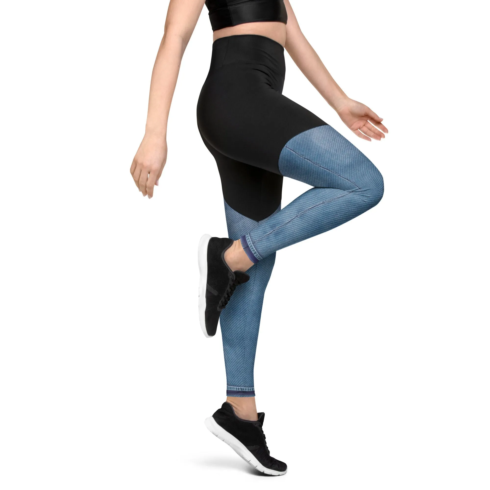 Denim Jeans Print Compression Leggings
