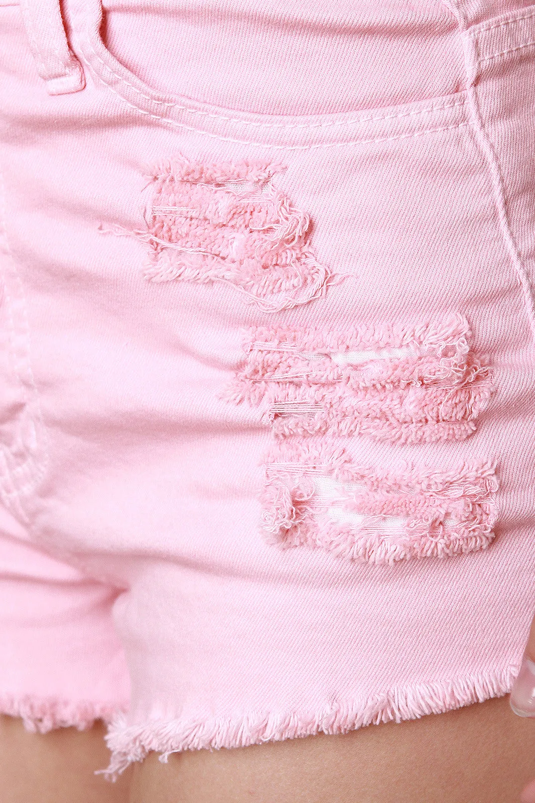 Distressed High Waist Denim Shorts