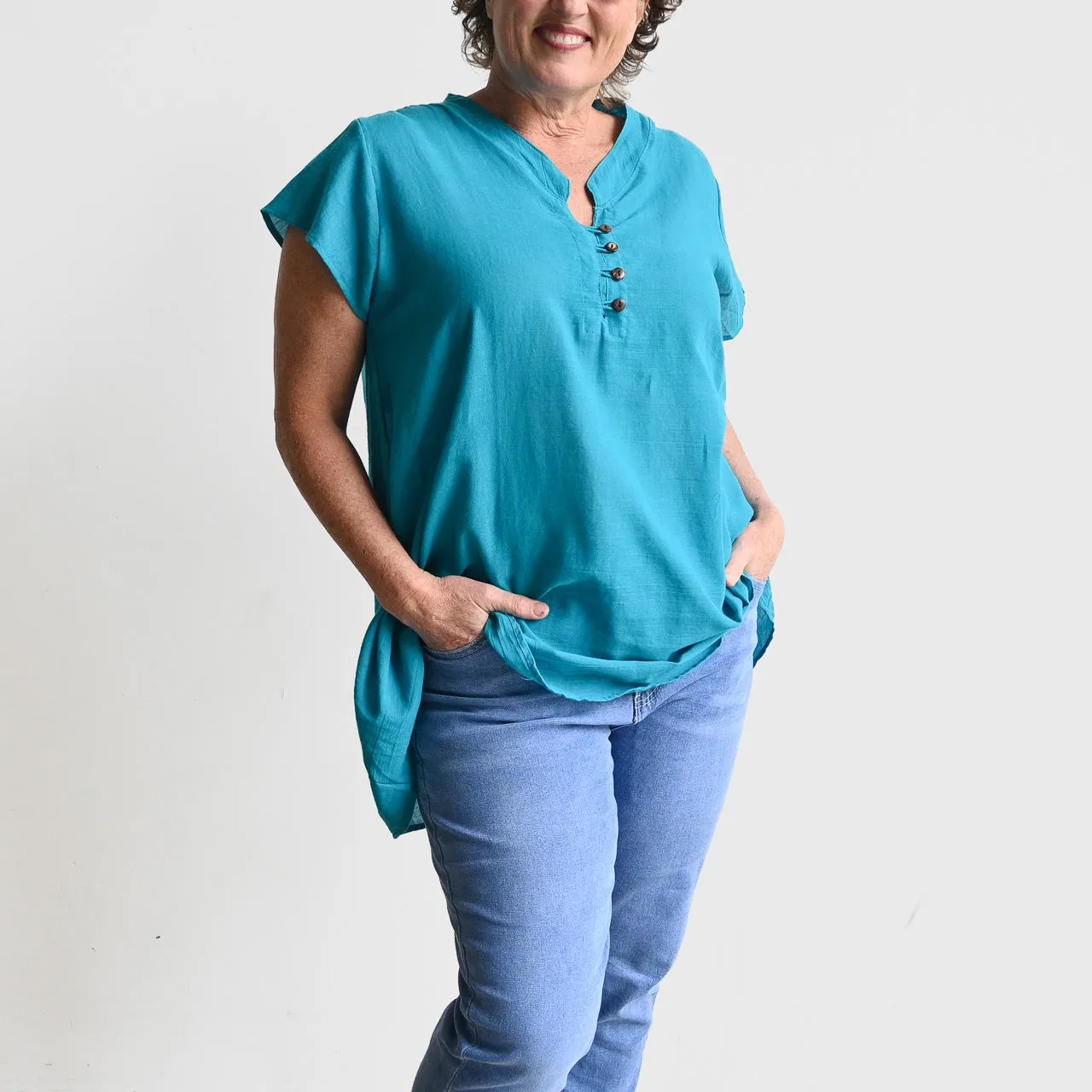 Easy Fit Cotton Cap Sleeve Tunic Top