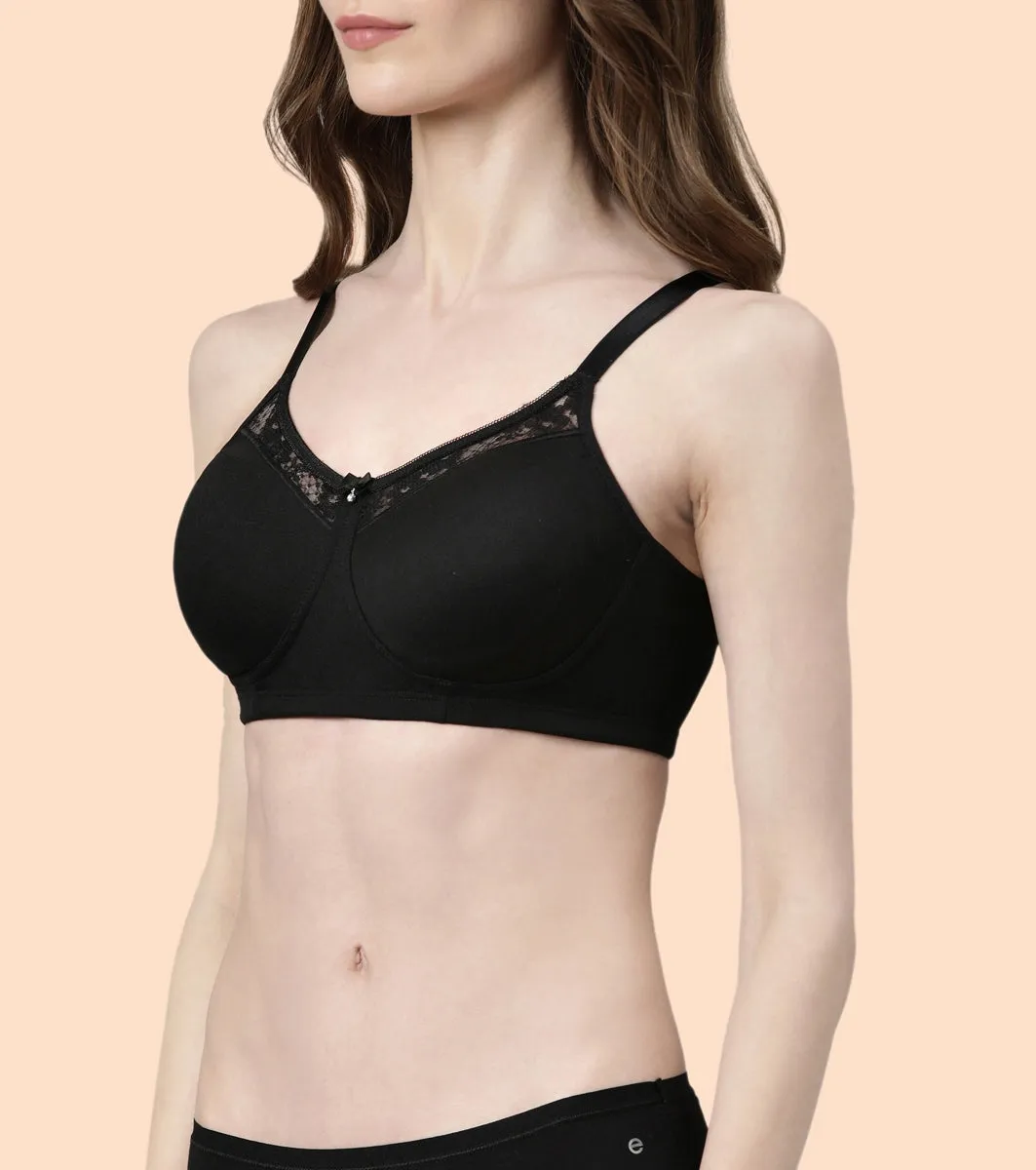 Enamor BambooBliss A076 Ultimate Softness Innovation Bamboo Cotton Lounge Slip-on T-shirt Bra for Women with Removable Pads- High Coverage, Padded and Wirefree