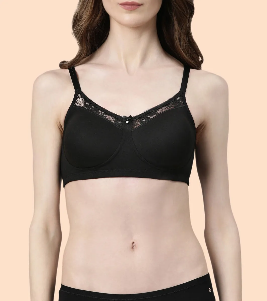 Enamor BambooBliss A076 Ultimate Softness Innovation Bamboo Cotton Lounge Slip-on T-shirt Bra for Women with Removable Pads- High Coverage, Padded and Wirefree