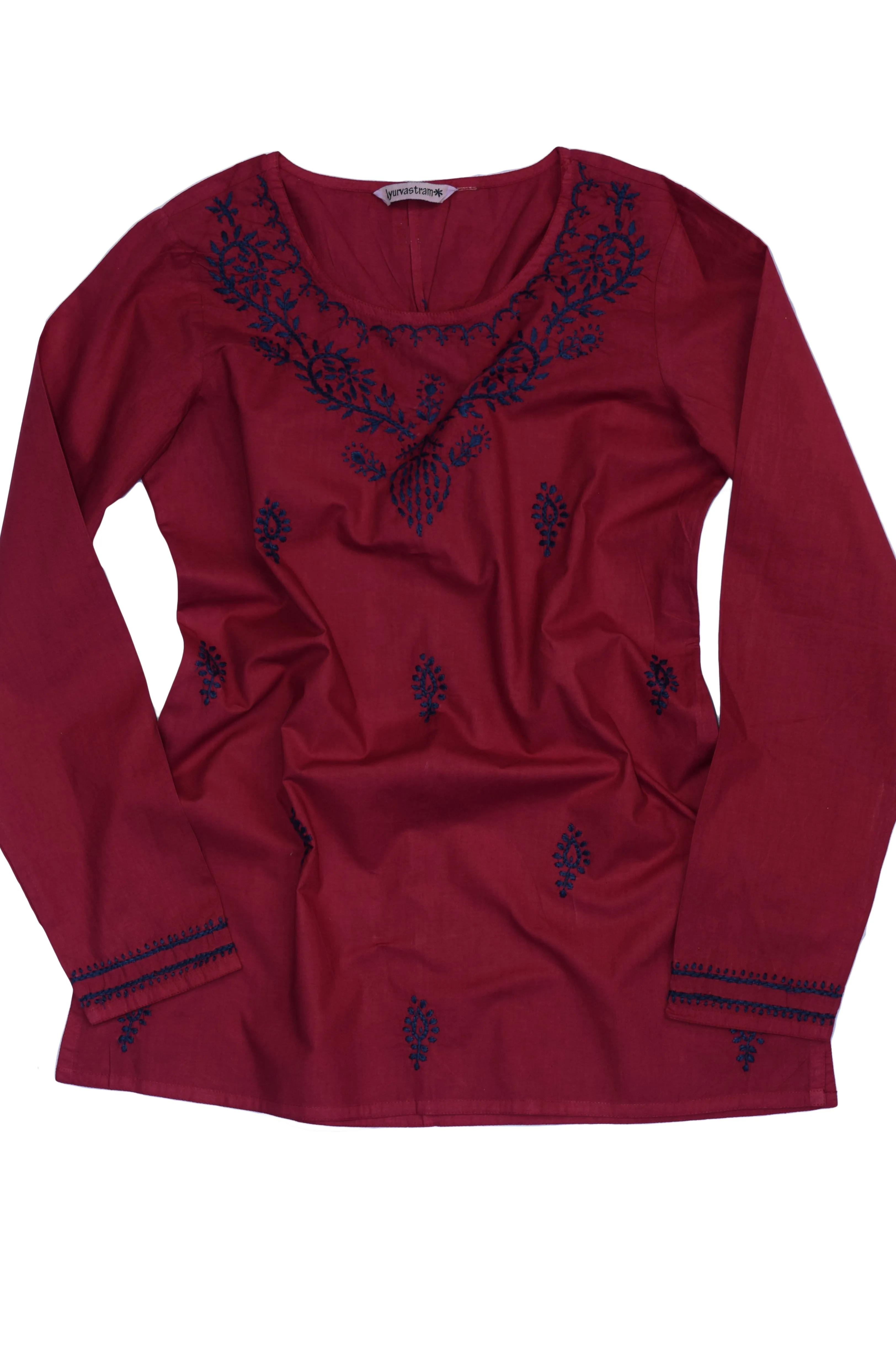 Eri Hand Embroidered Pure Cotton Short Tunic Top