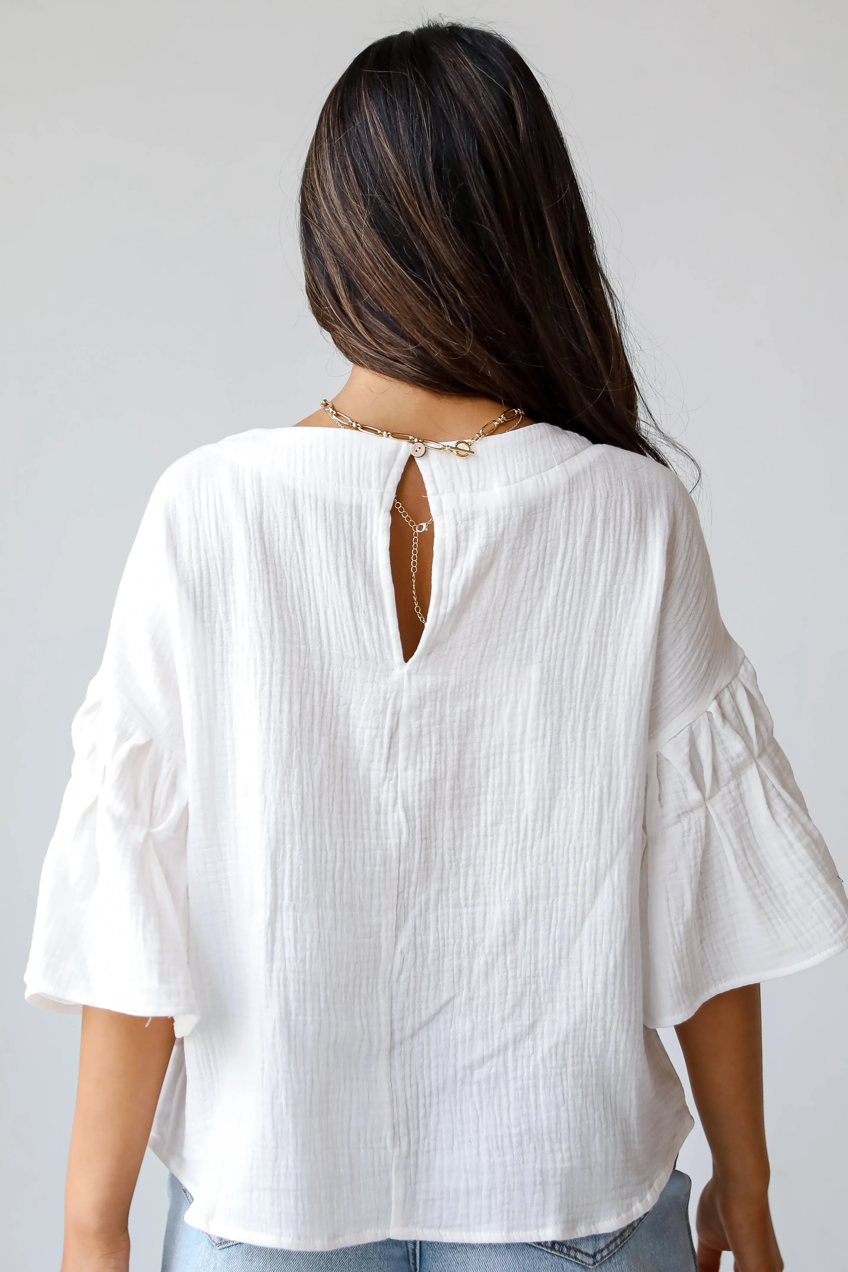 FINAL SALE - Bright Affection White Linen Blouse - DU DEAL