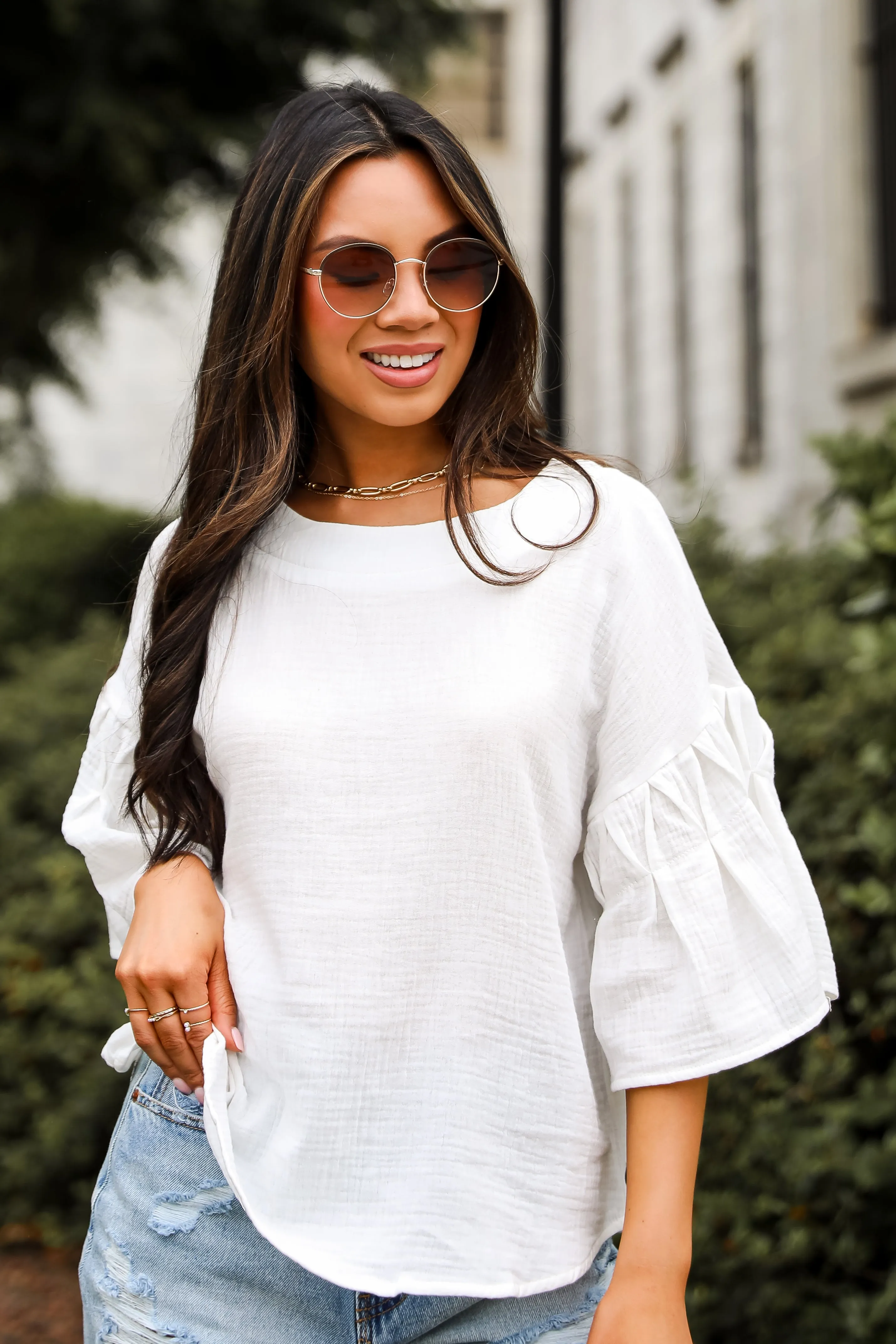 FINAL SALE - Bright Affection White Linen Blouse - DU DEAL