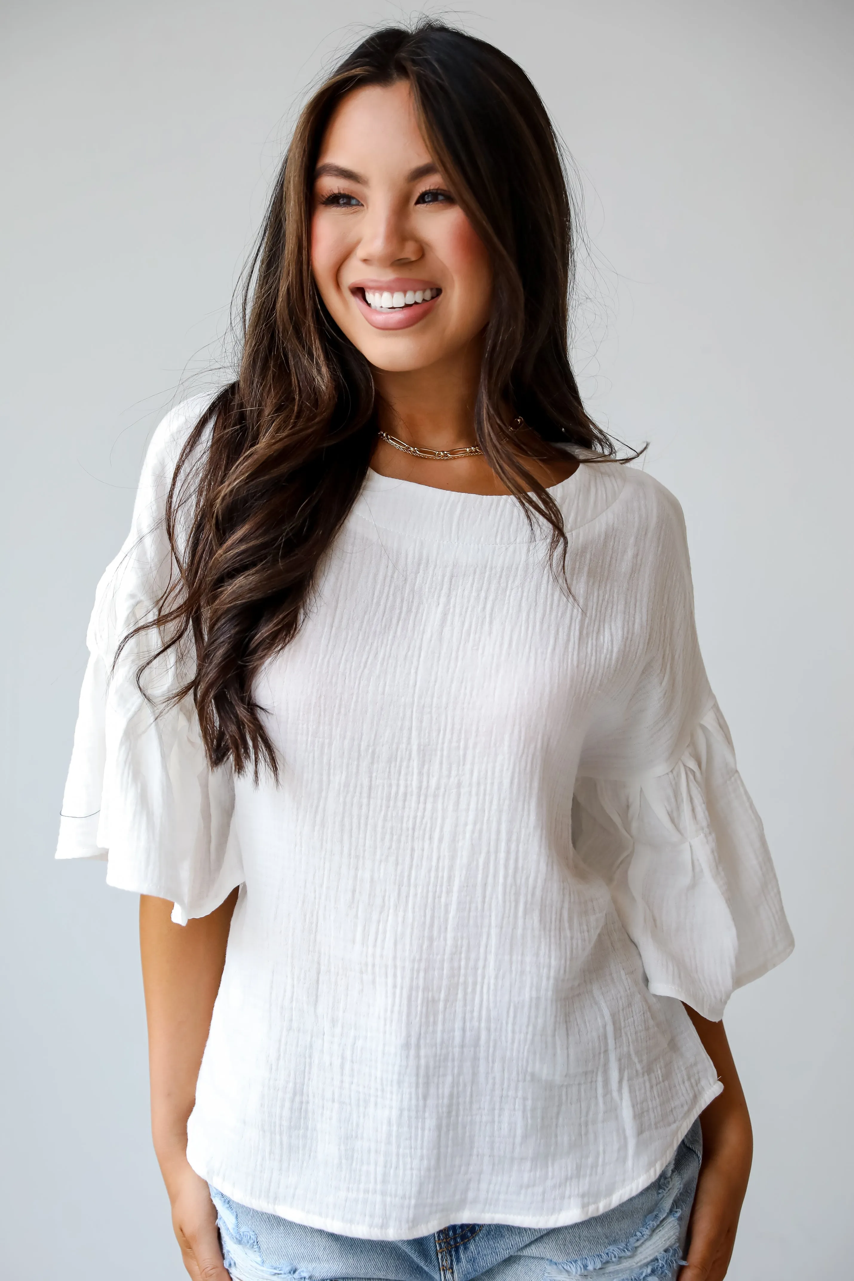 FINAL SALE - Bright Affection White Linen Blouse - DU DEAL