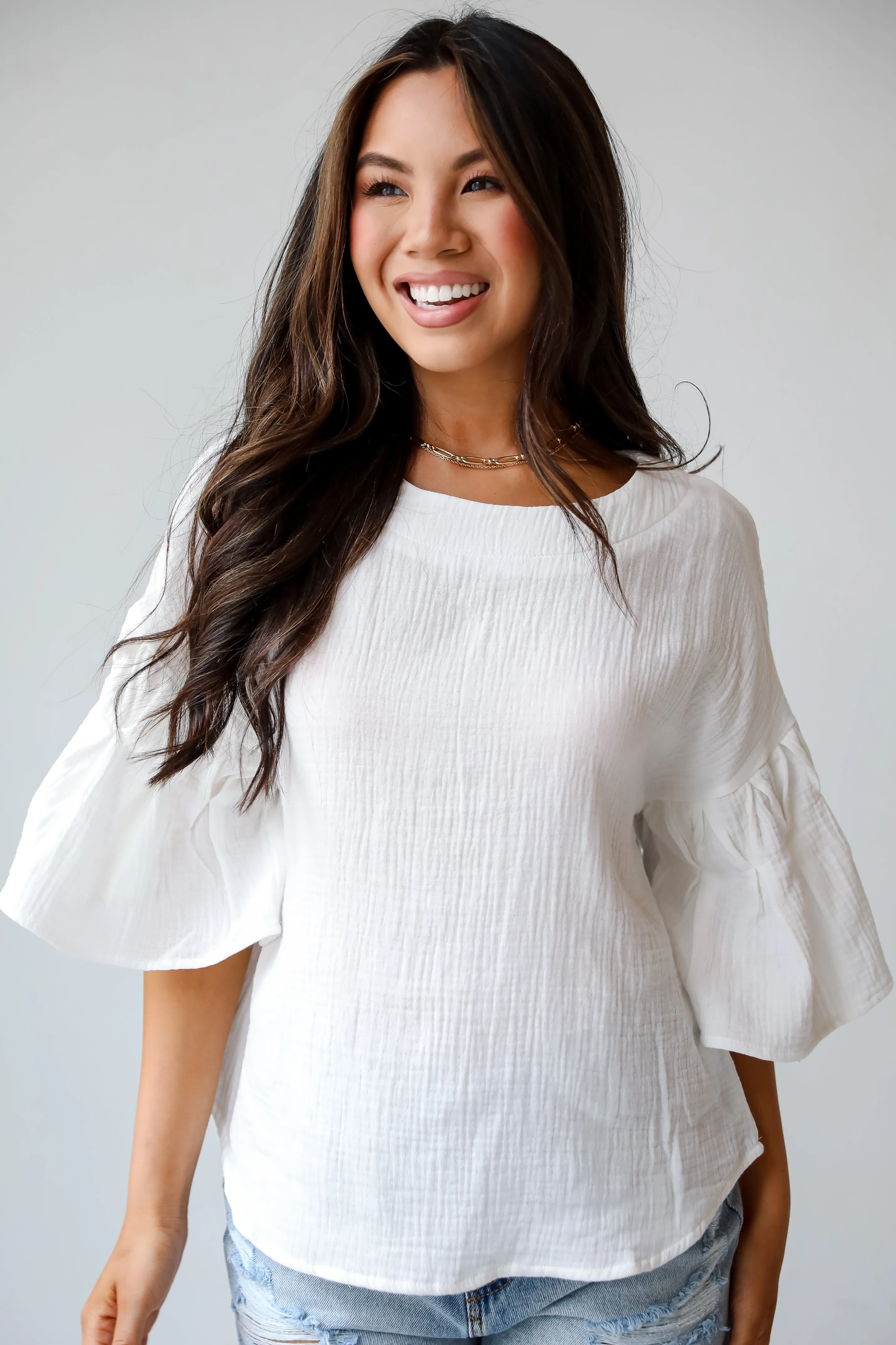 FINAL SALE - Bright Affection White Linen Blouse - DU DEAL