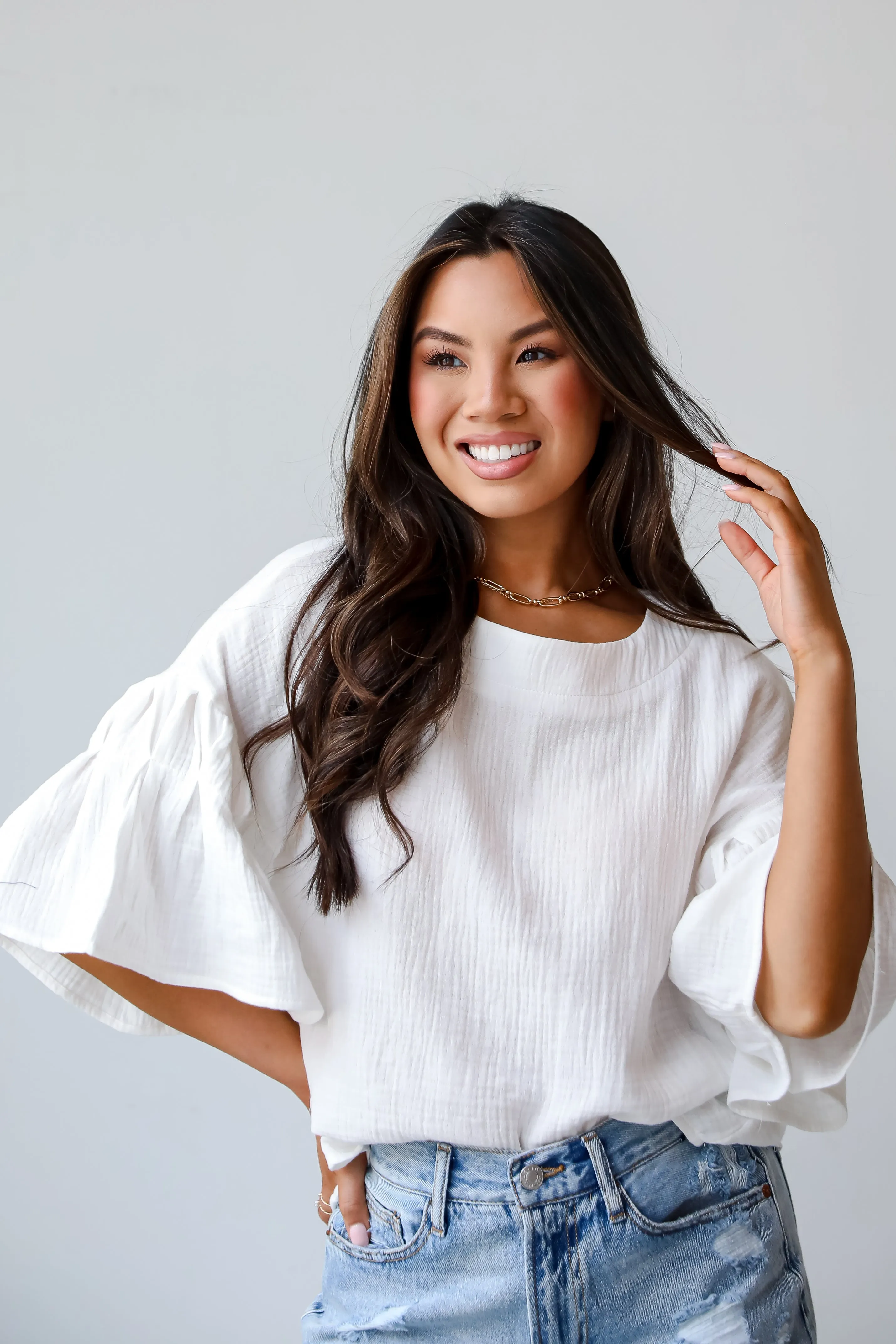 FINAL SALE - Bright Affection White Linen Blouse - DU DEAL
