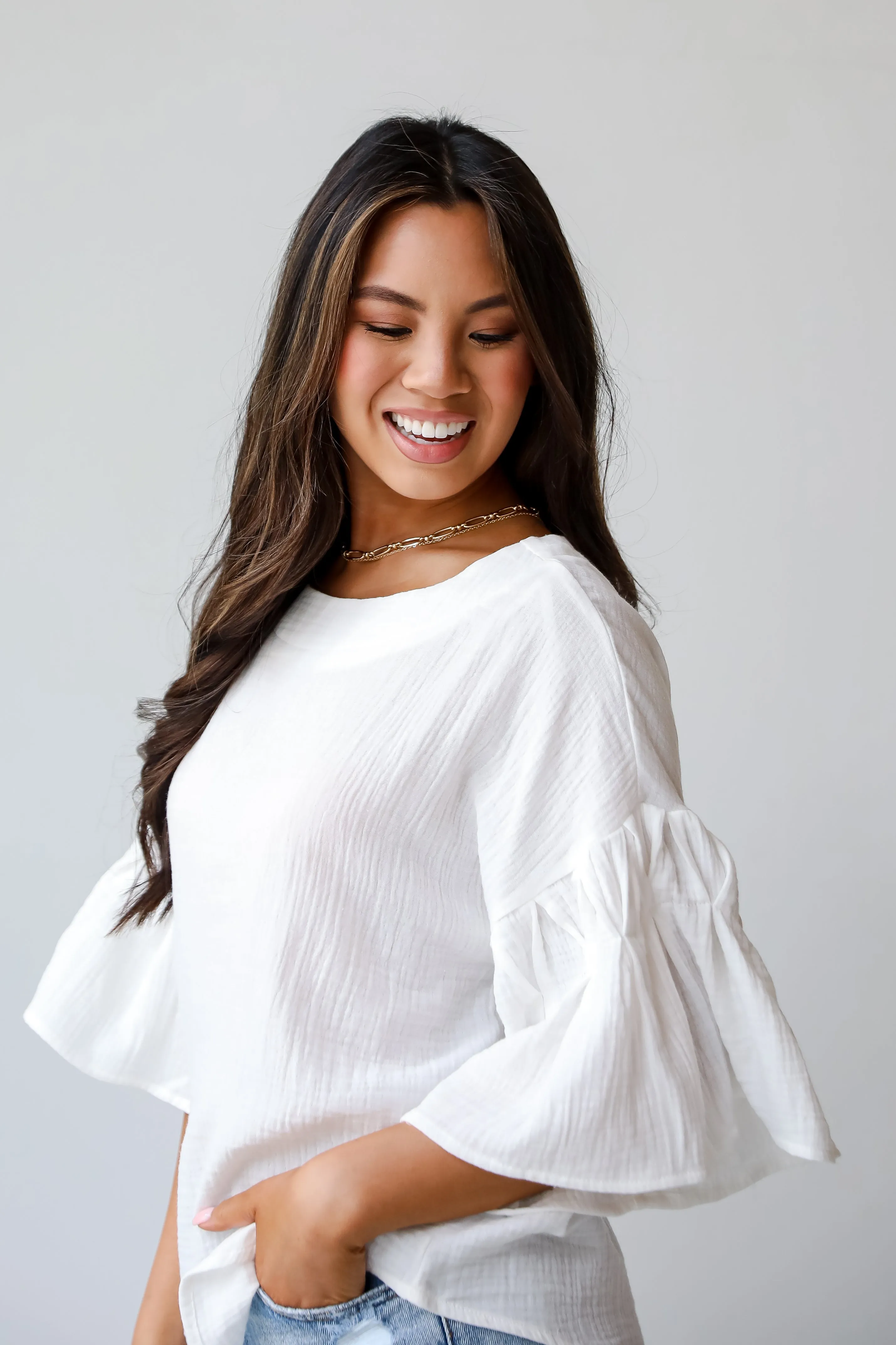 FINAL SALE - Bright Affection White Linen Blouse - DU DEAL