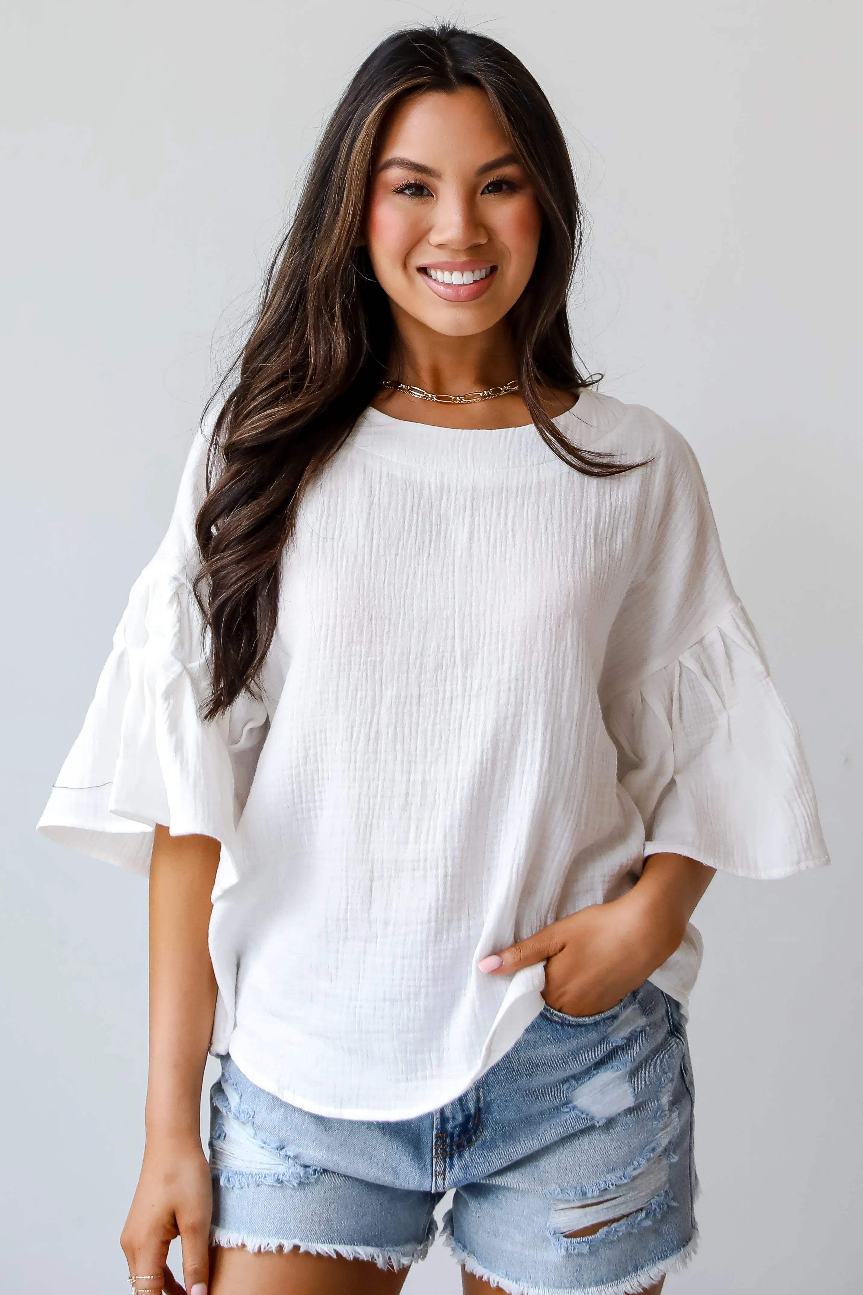 FINAL SALE - Bright Affection White Linen Blouse - DU DEAL