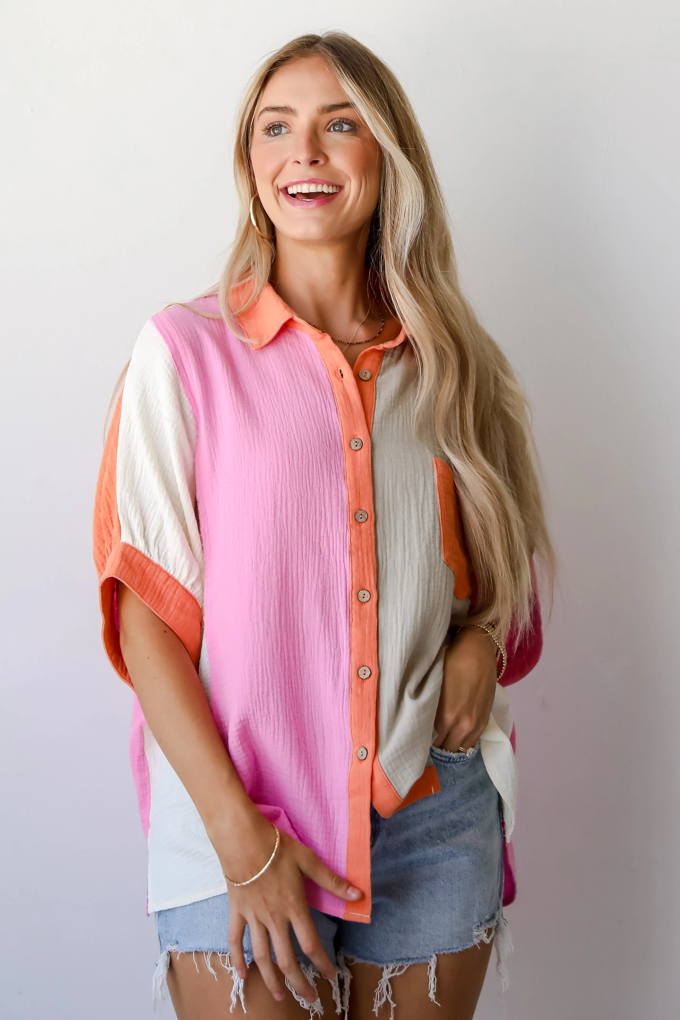 FINAL SALE - Daily Cuteness Color Block Linen Blouse