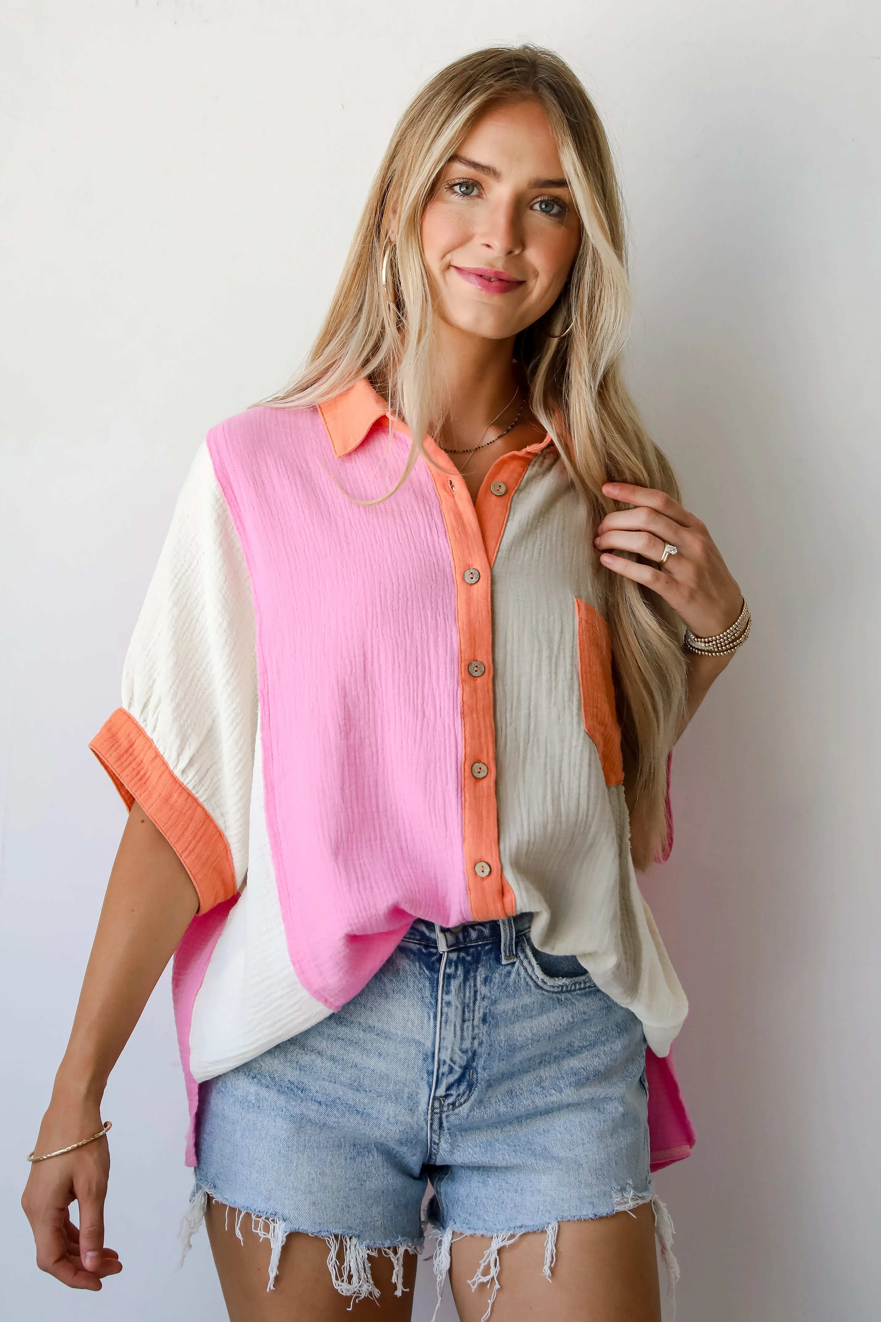 FINAL SALE - Daily Cuteness Color Block Linen Blouse