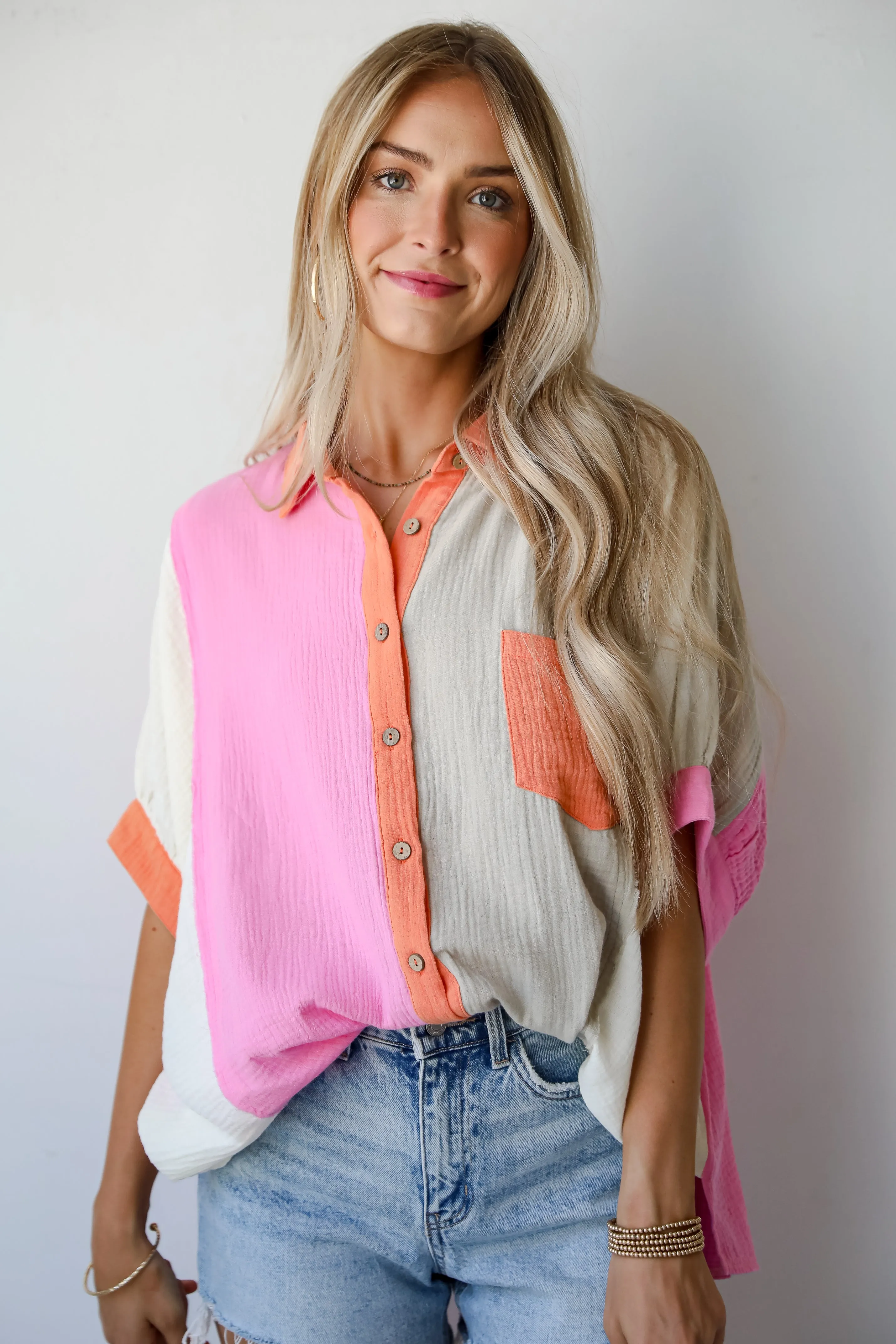 FINAL SALE - Daily Cuteness Color Block Linen Blouse