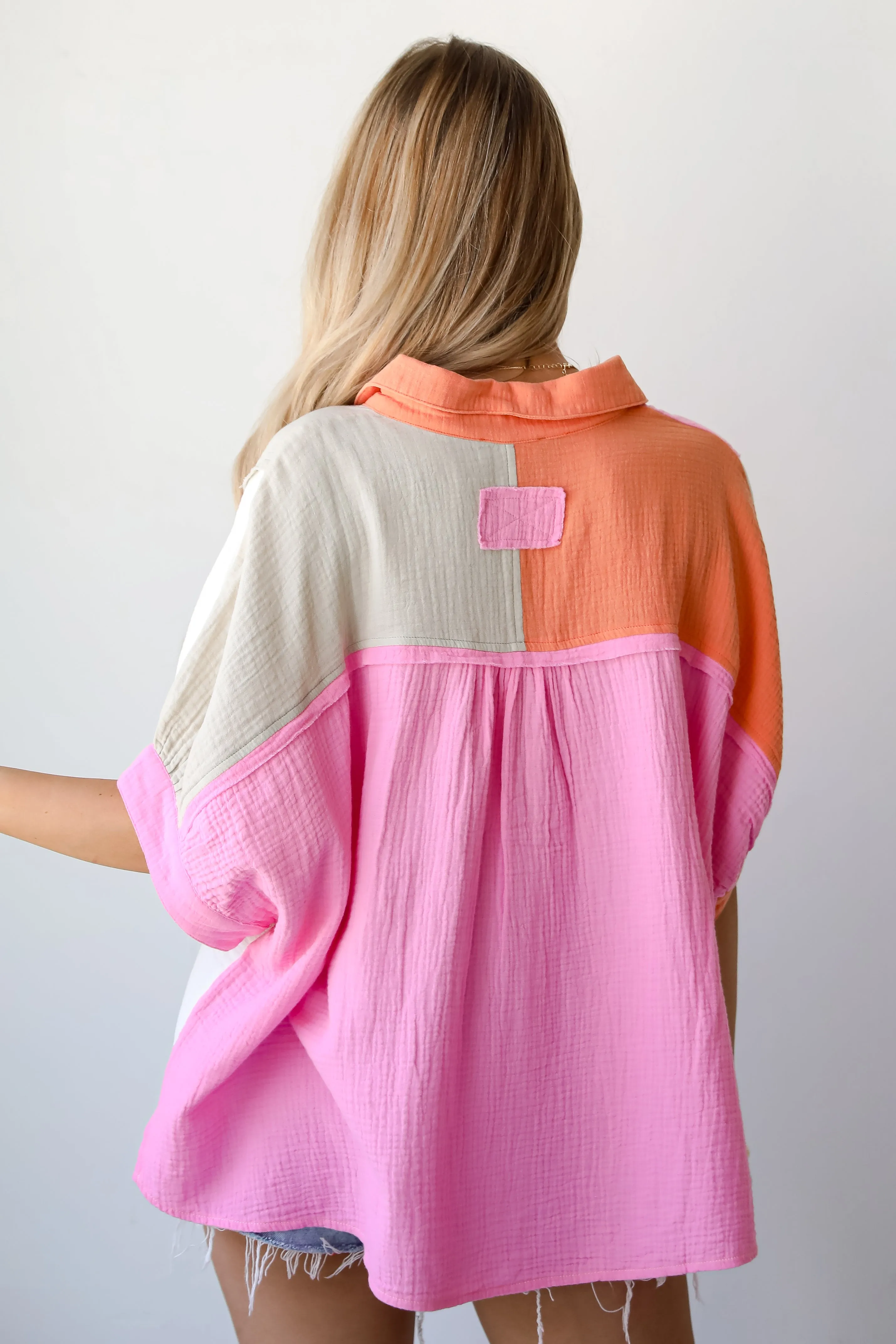 FINAL SALE - Daily Cuteness Color Block Linen Blouse