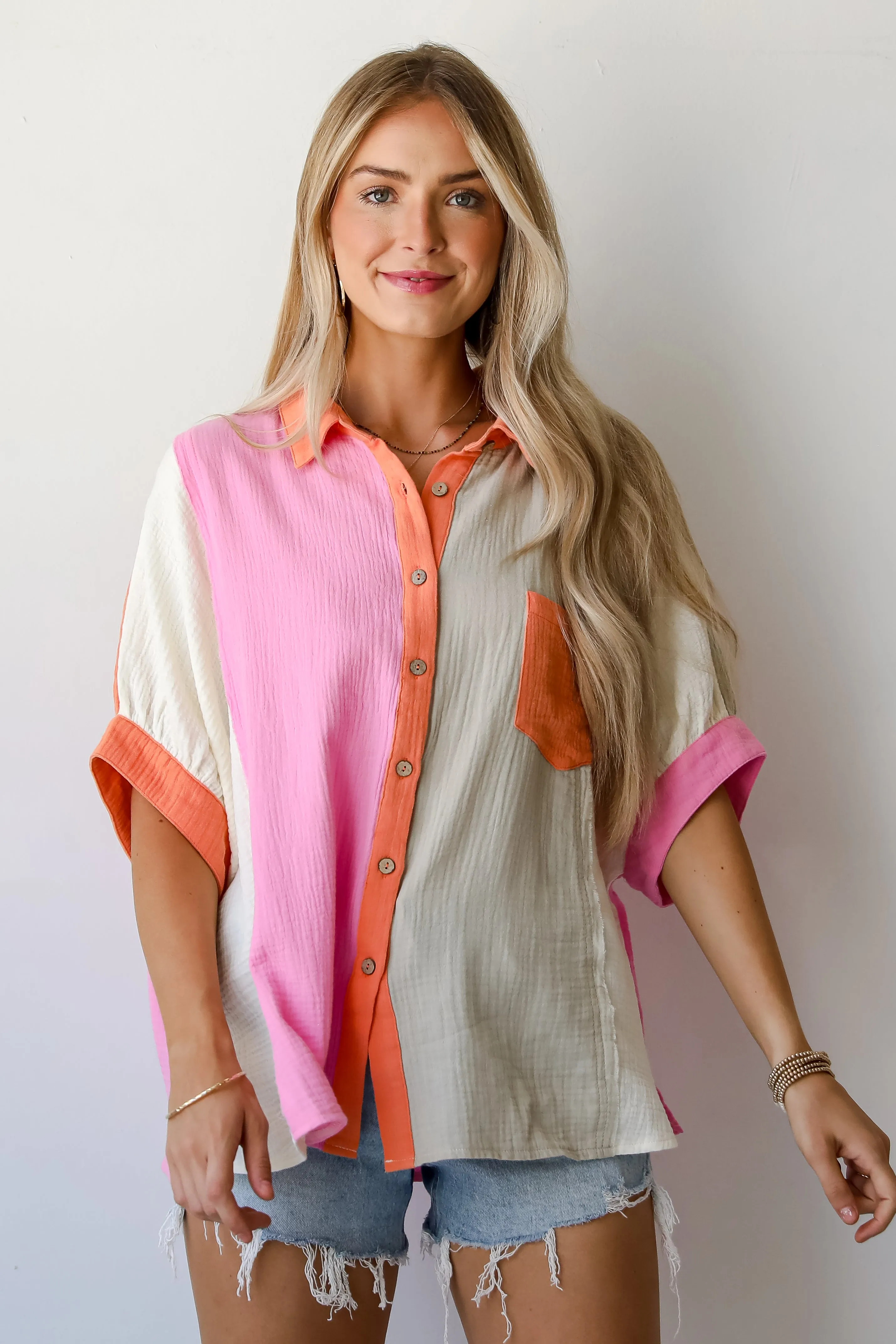FINAL SALE - Daily Cuteness Color Block Linen Blouse
