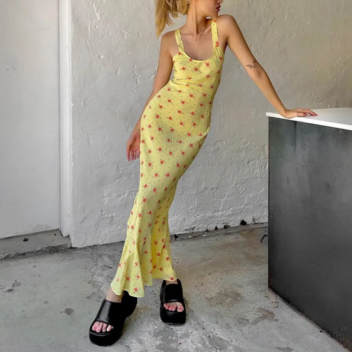 Floral Print Sleeveless Maxi Dress