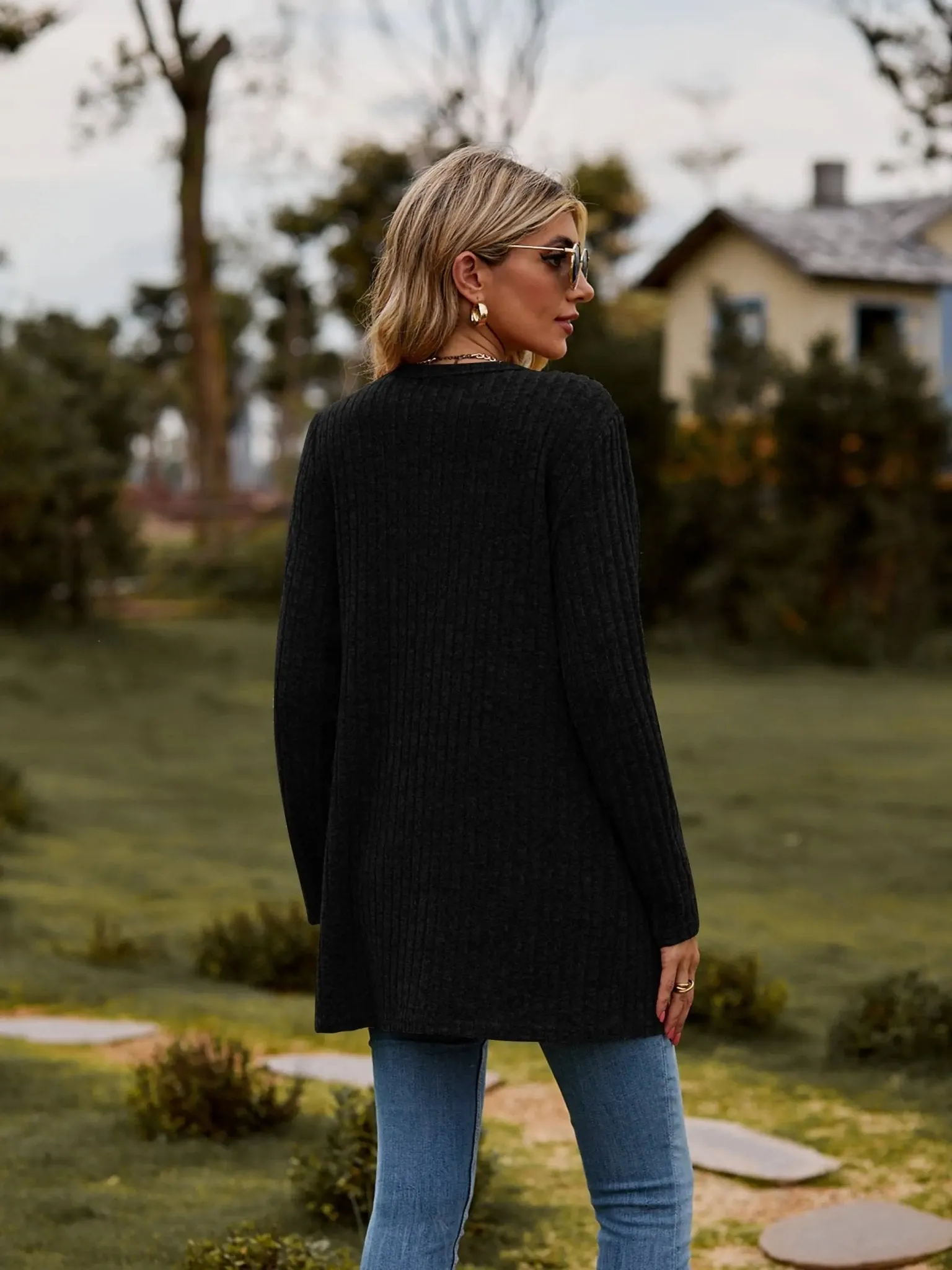 Heathered Button-Up Cardigan in Black