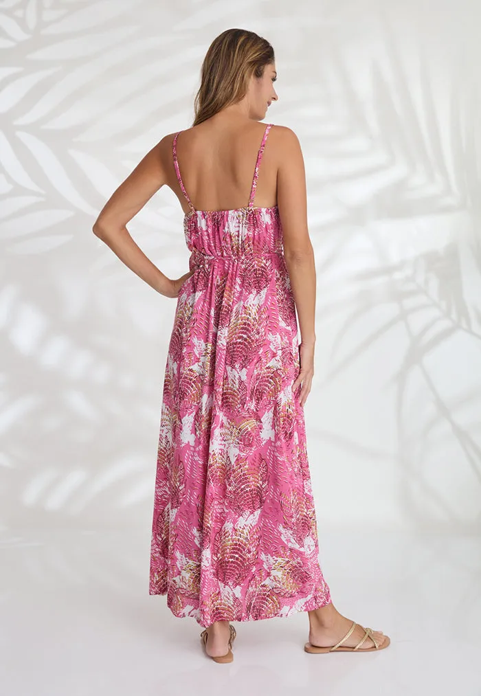 Indii Breeze Cami Plain Maxi Dress with Belt - Pink Angel