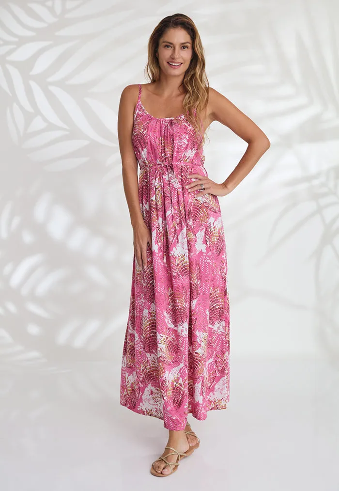 Indii Breeze Cami Plain Maxi Dress with Belt - Pink Angel