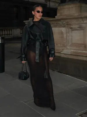 JACKIE LEATHER TRENCH COAT - BLACK