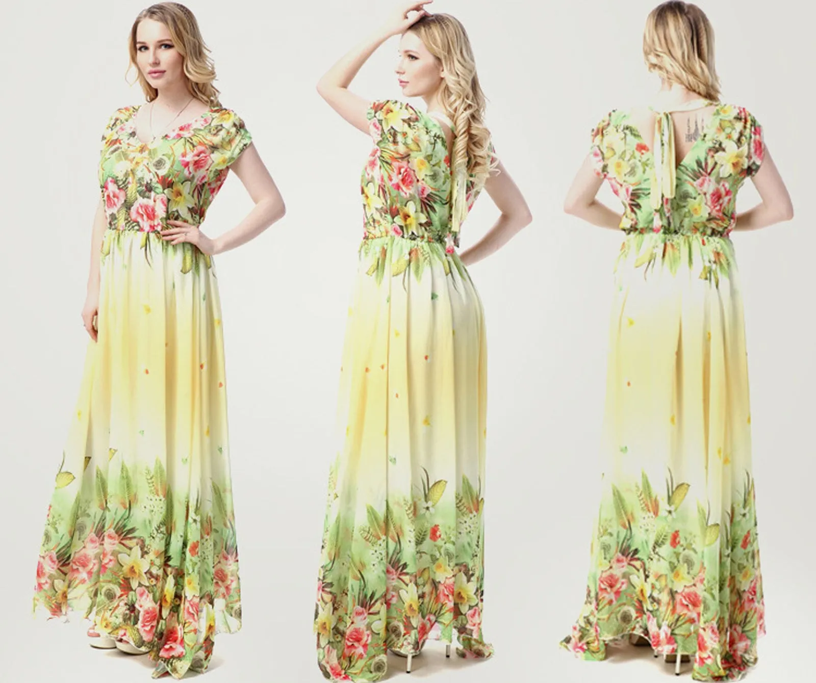 Ketty More Women Flower Blossom Short Sleeve Maxi Dress-KMWD396