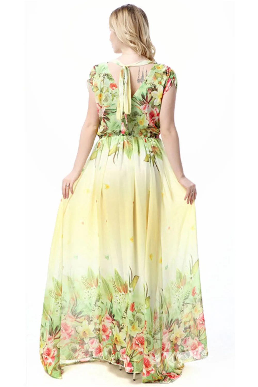 Ketty More Women Flower Blossom Short Sleeve Maxi Dress-KMWD396