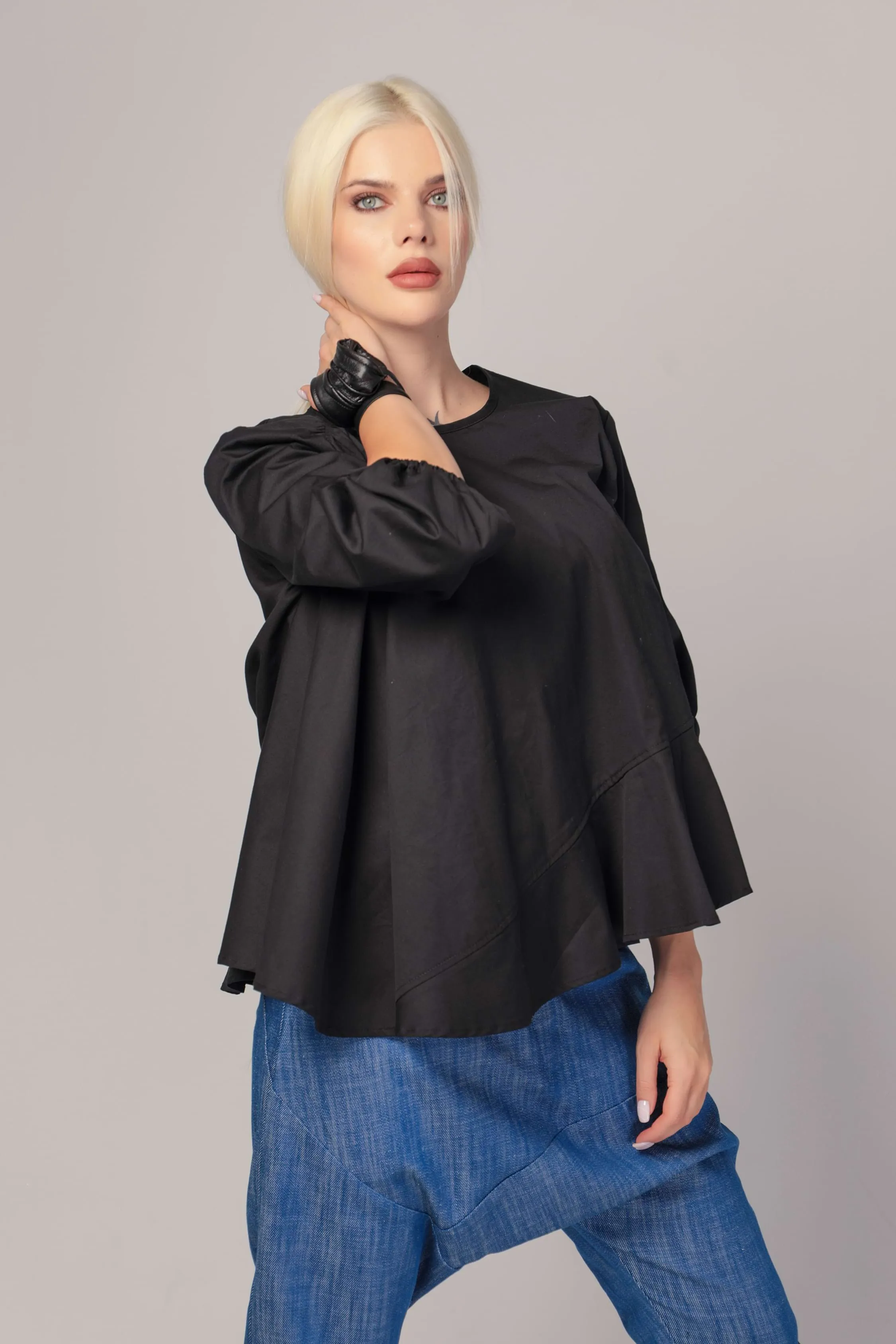KIERA - Flared poplin tunic blouse