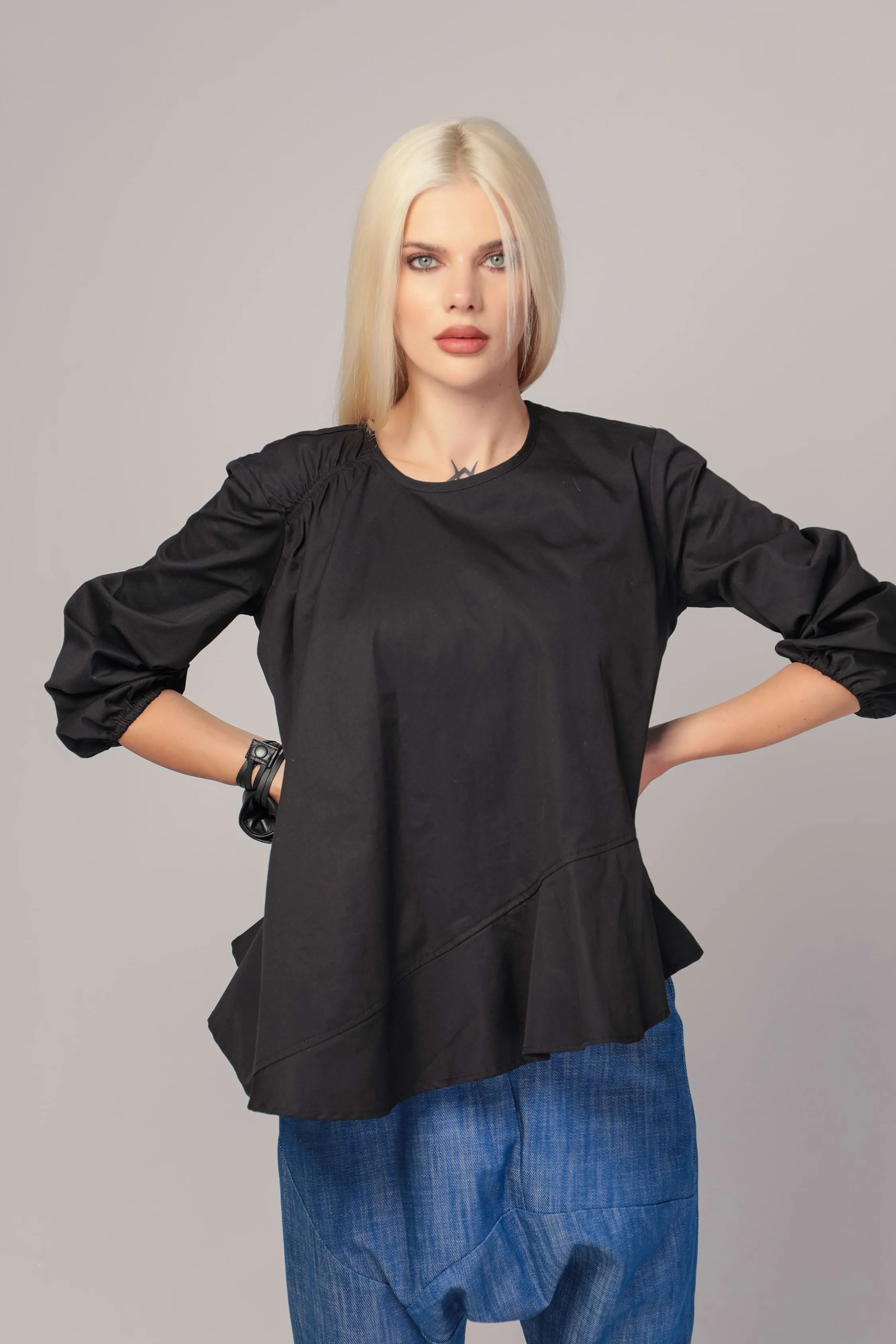 KIERA - Flared poplin tunic blouse
