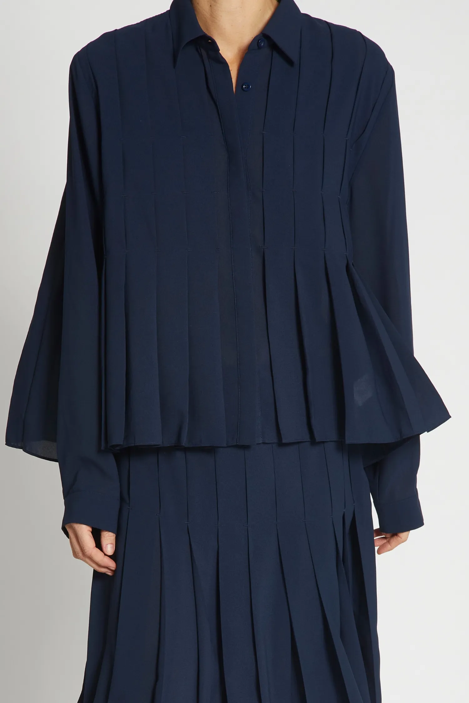 Leah Pleated Blouse, Navy