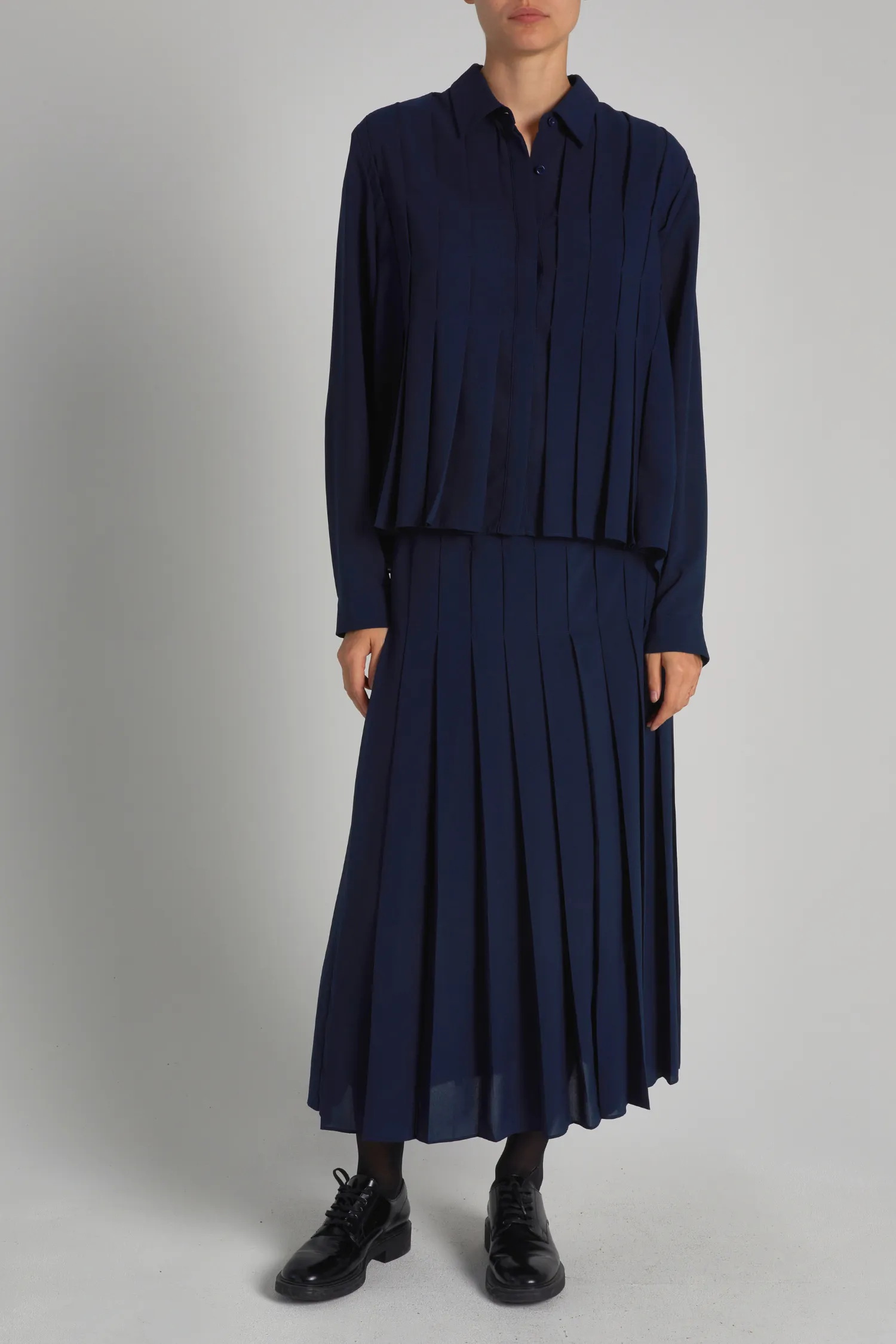 Leah Pleated Blouse, Navy