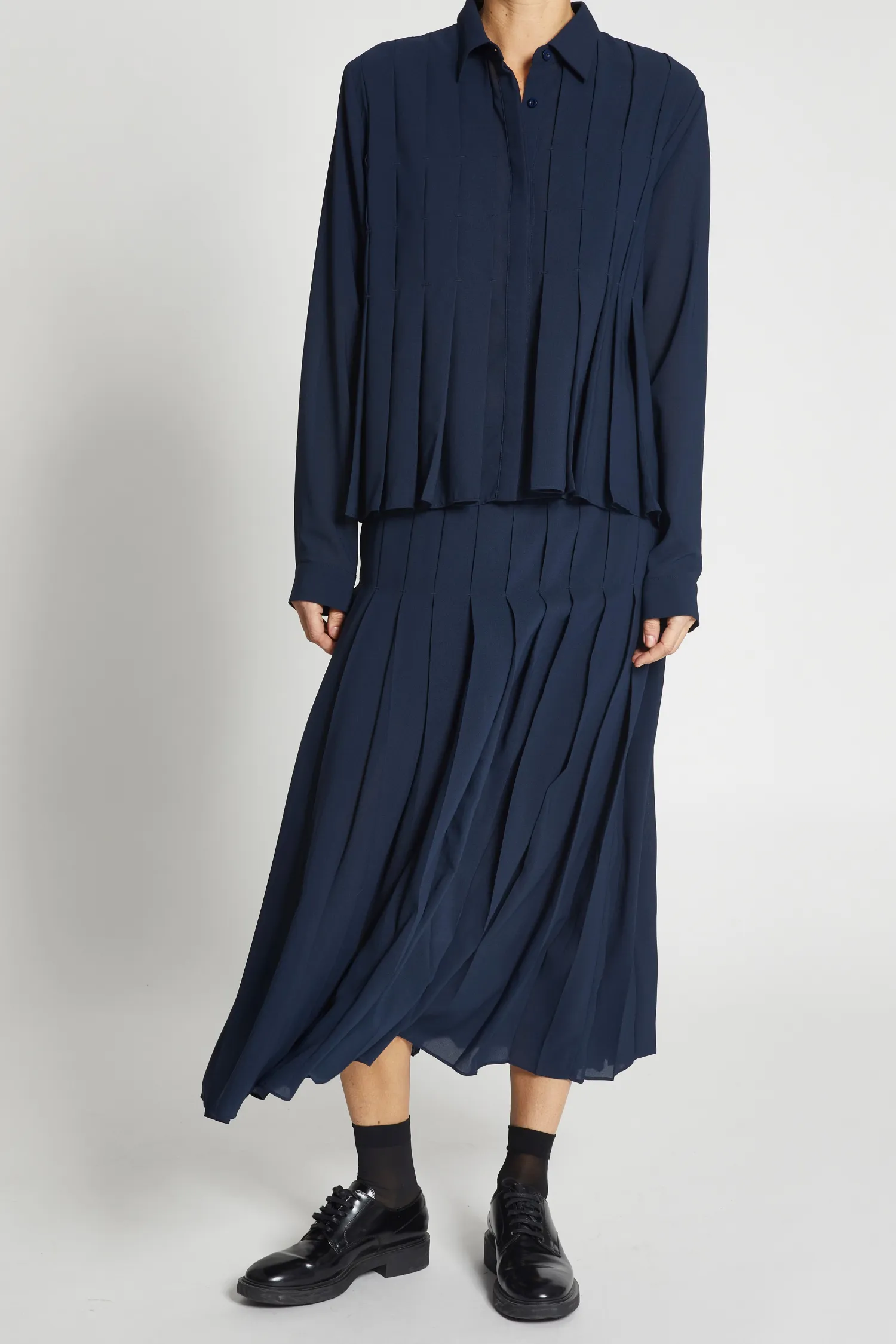 Leah Pleated Blouse, Navy