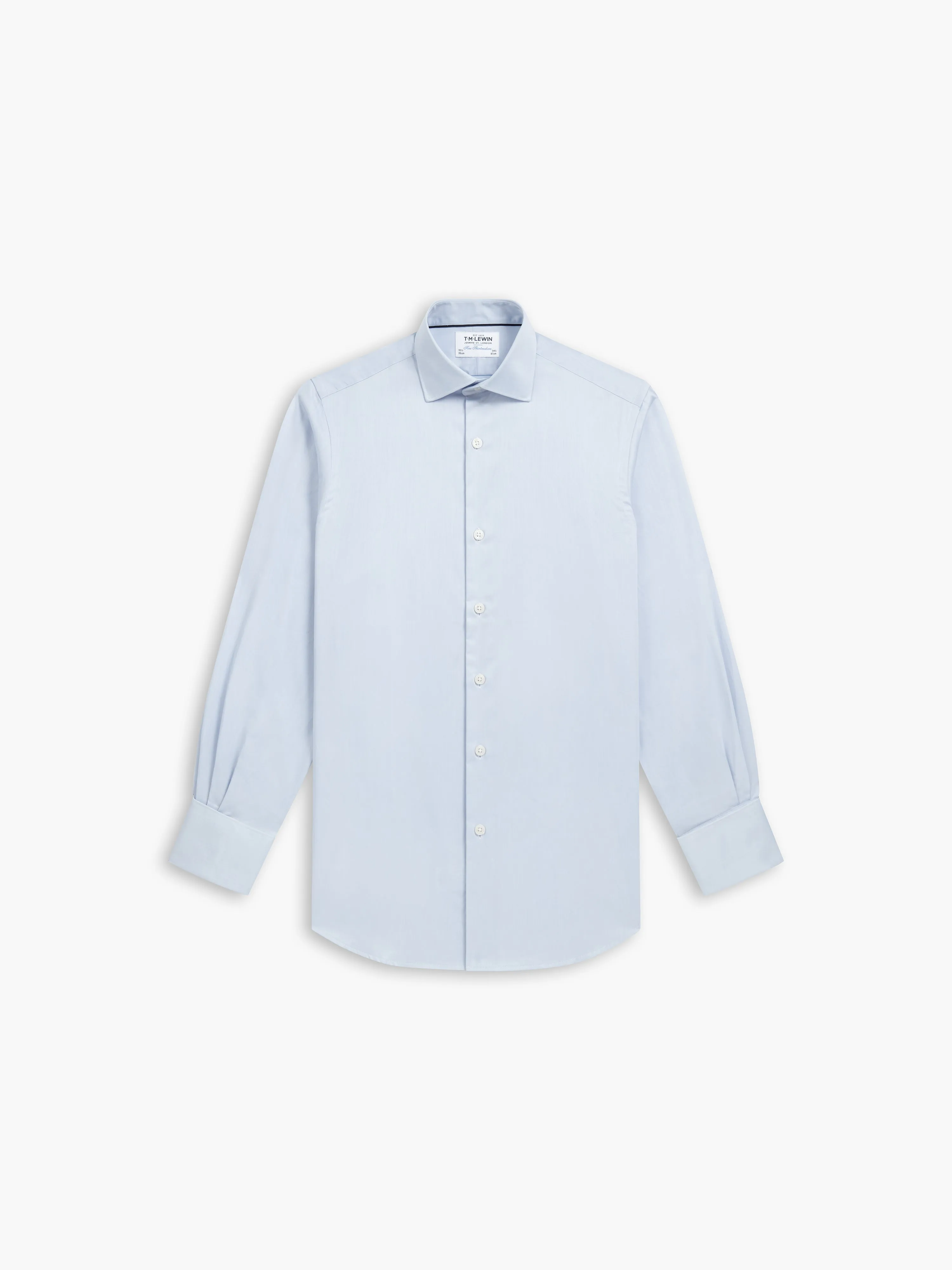 Light Blue Stretch Twill Super Fitted Double Cuff Classic Collar Shirt