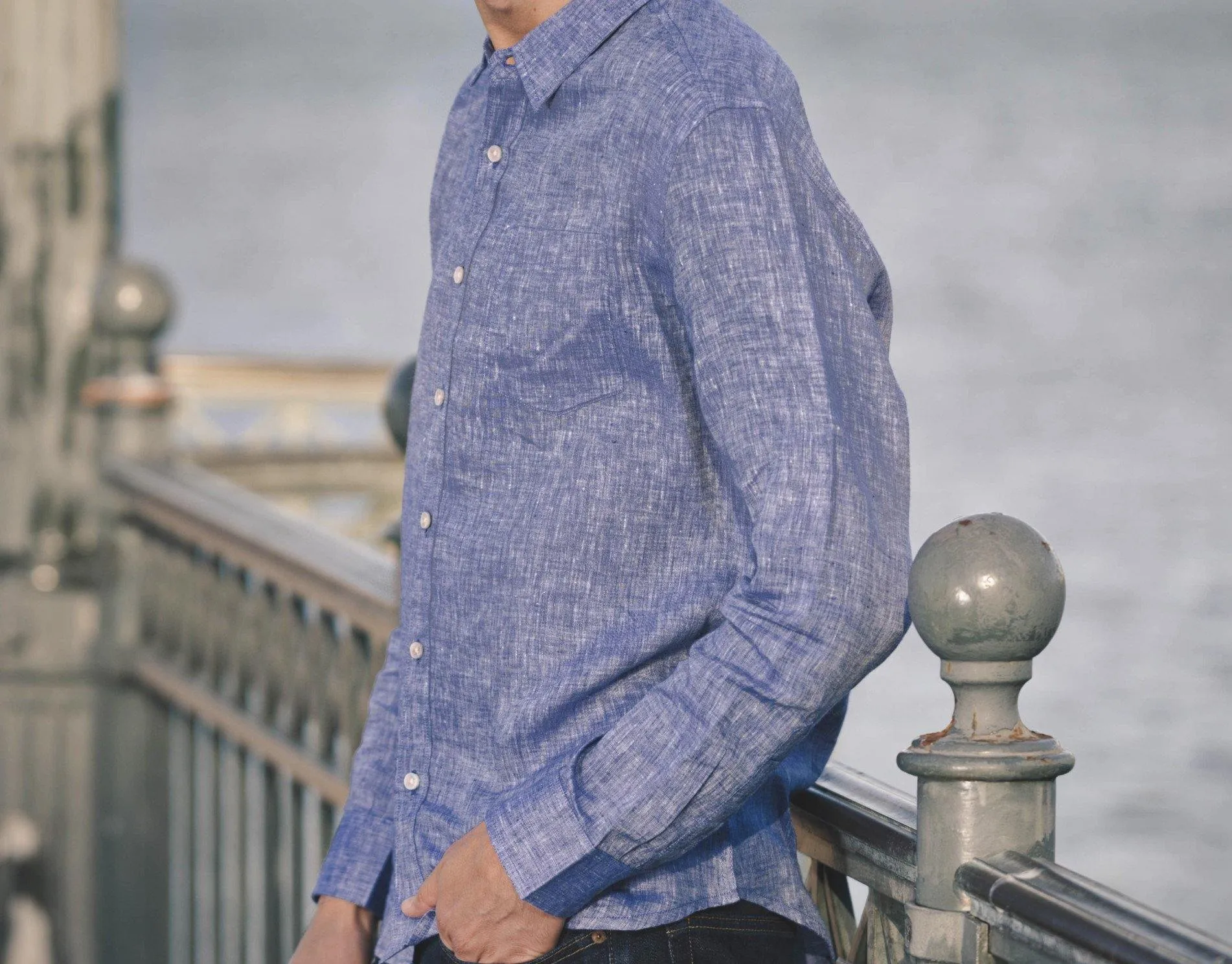 Long Sleeve Linen Shirt in Indigo Blue