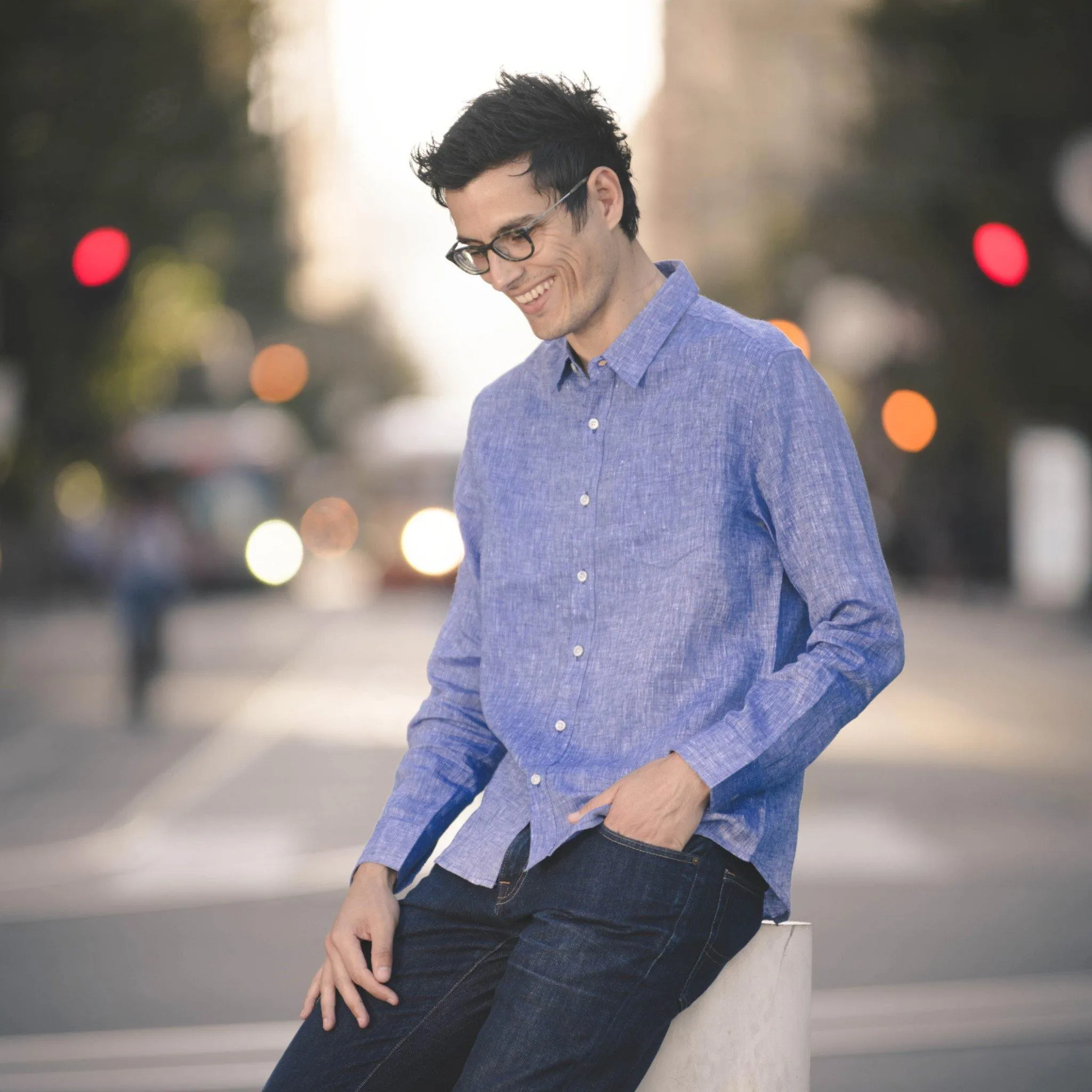 Long Sleeve Linen Shirt in Indigo Blue