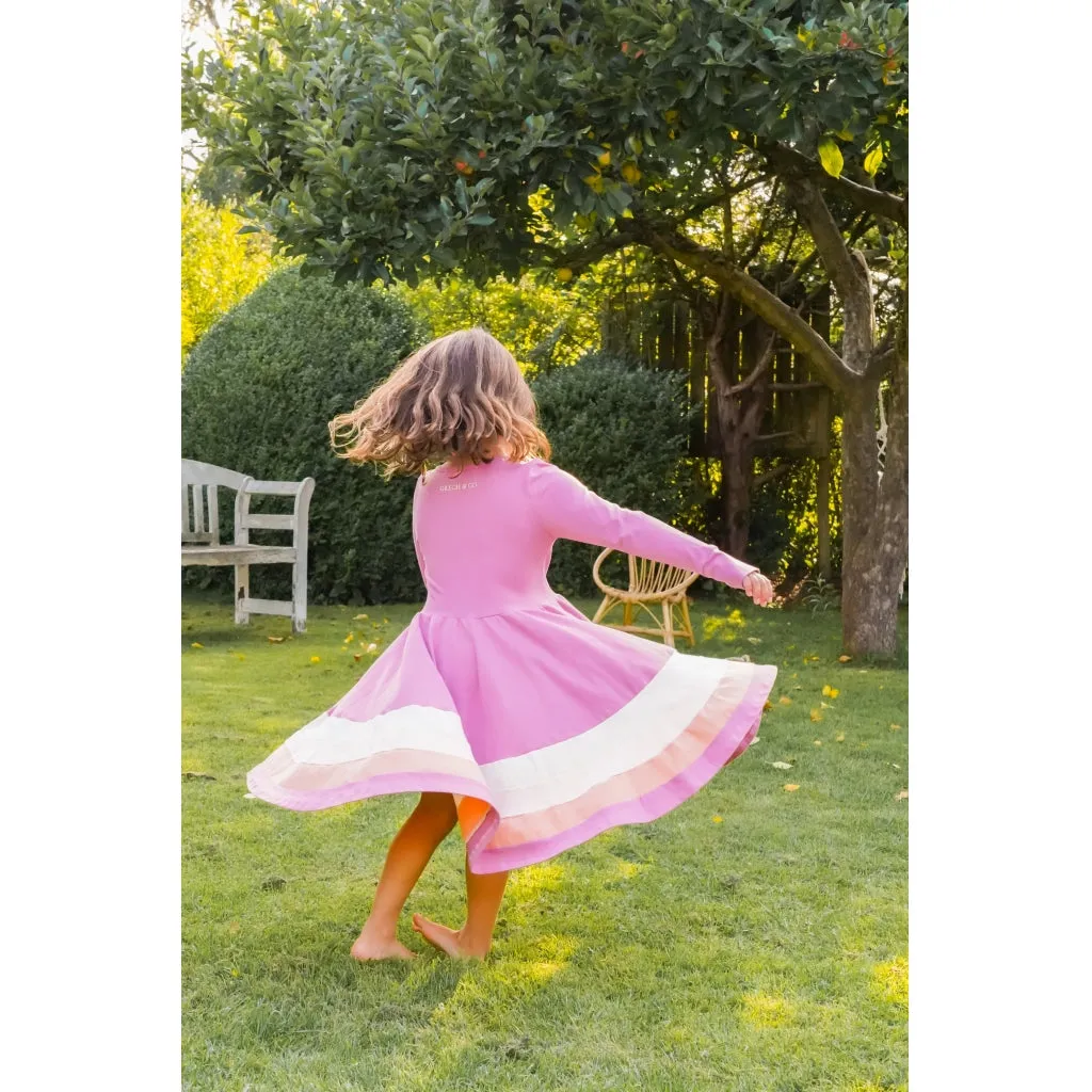 Long Sleeve Twirl Dress | Ombre - Mauve Rose Ombre