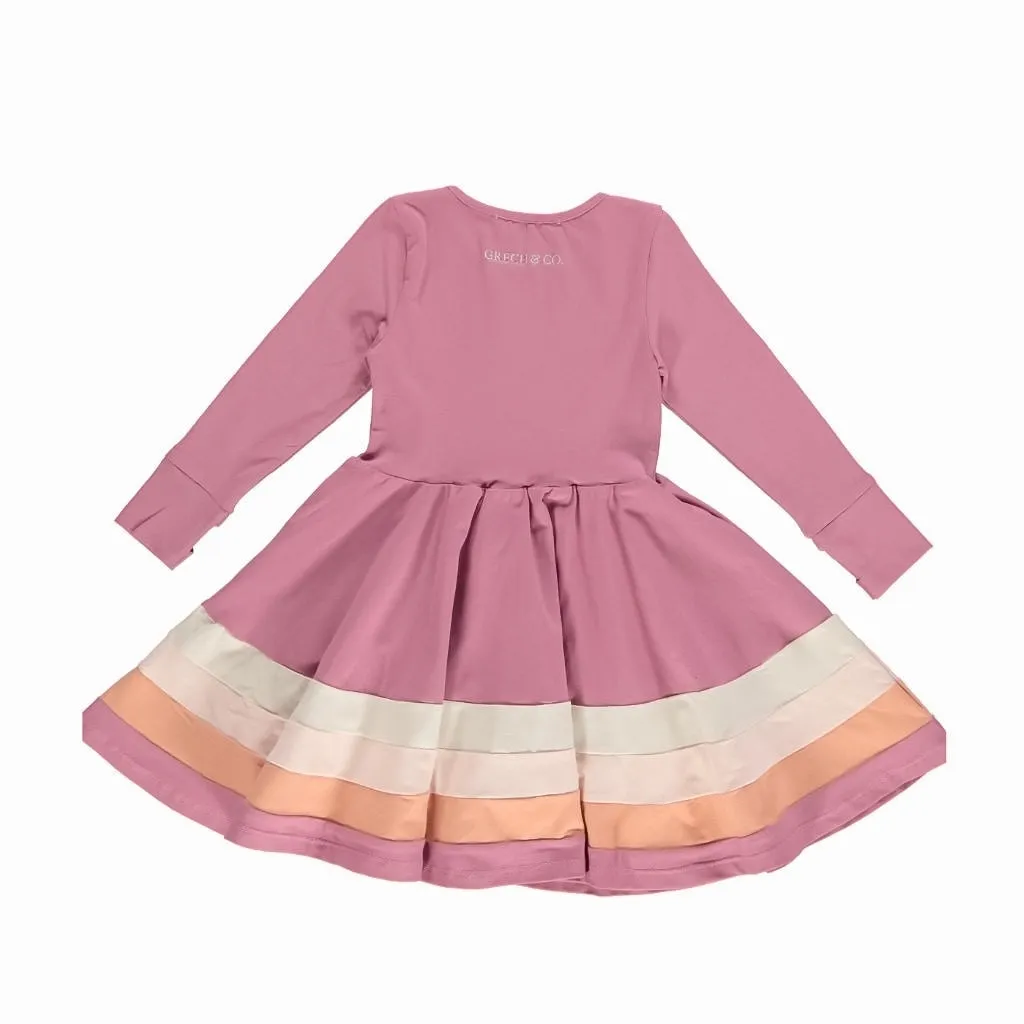 Long Sleeve Twirl Dress | Ombre - Mauve Rose Ombre