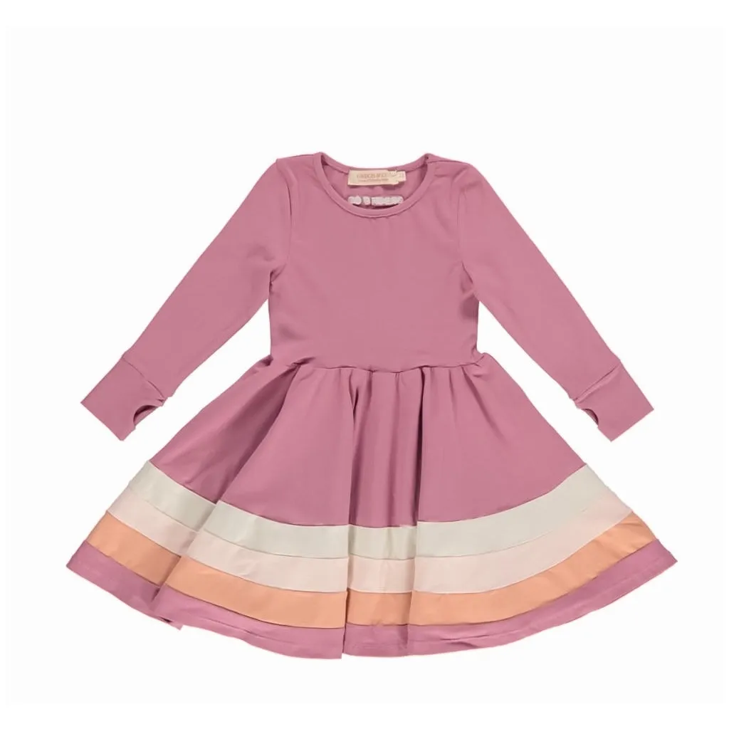 Long Sleeve Twirl Dress | Ombre - Mauve Rose Ombre
