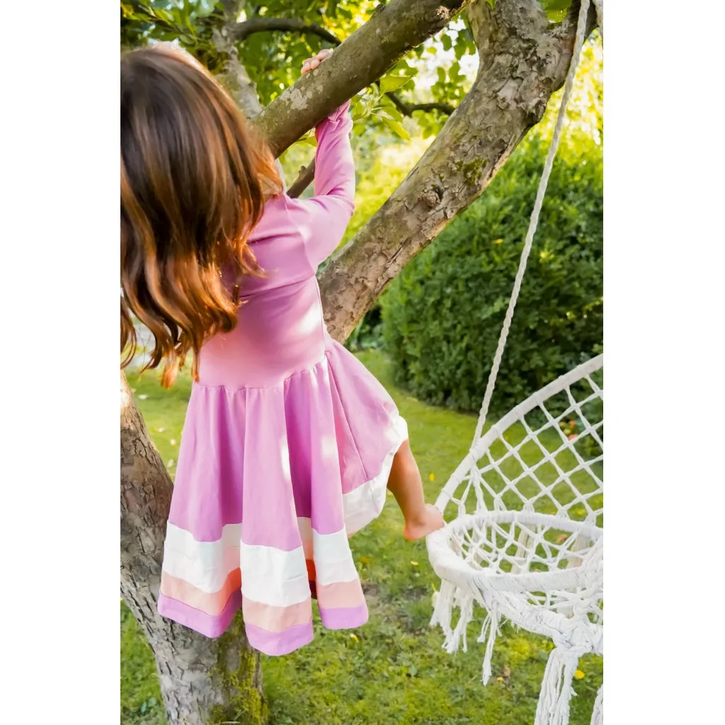 Long Sleeve Twirl Dress | Ombre - Mauve Rose Ombre
