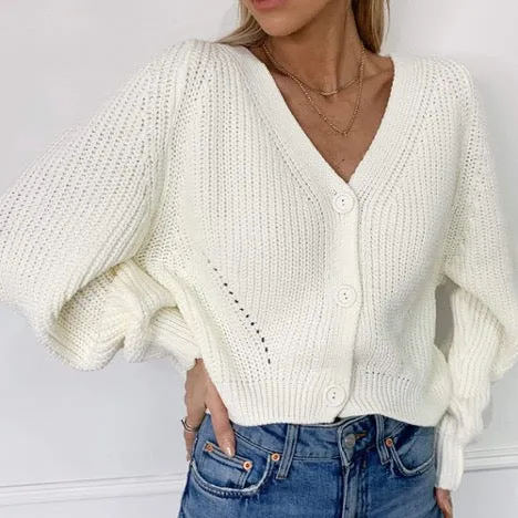 Macy Oversized Button Down Lantern Sleeve Cardigan