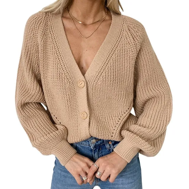 Macy Oversized Button Down Lantern Sleeve Cardigan