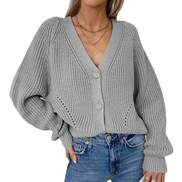 Macy Oversized Button Down Lantern Sleeve Cardigan