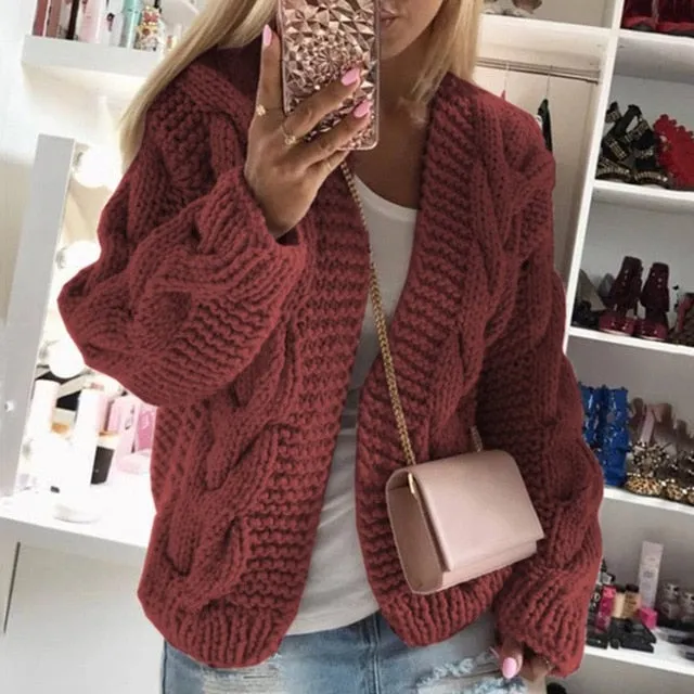 Macy Oversized Button Down Lantern Sleeve Cardigan