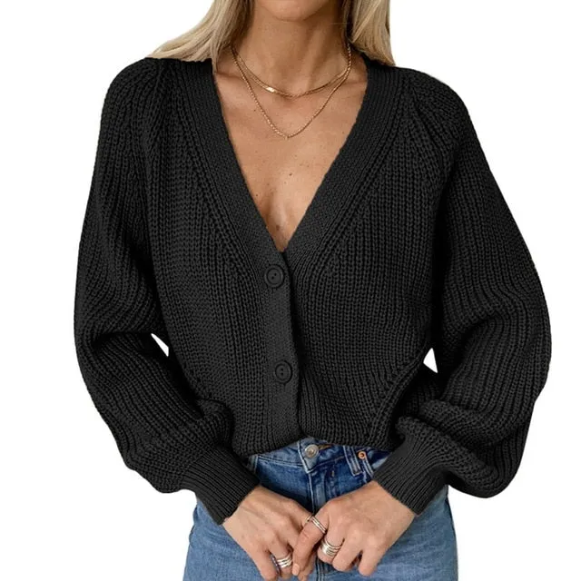 Macy Oversized Button Down Lantern Sleeve Cardigan