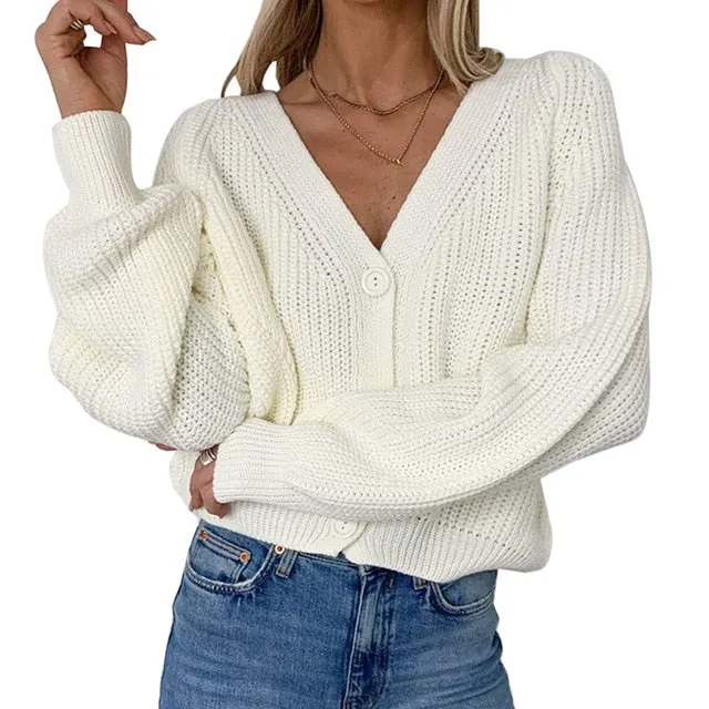 Macy Oversized Button Down Lantern Sleeve Cardigan