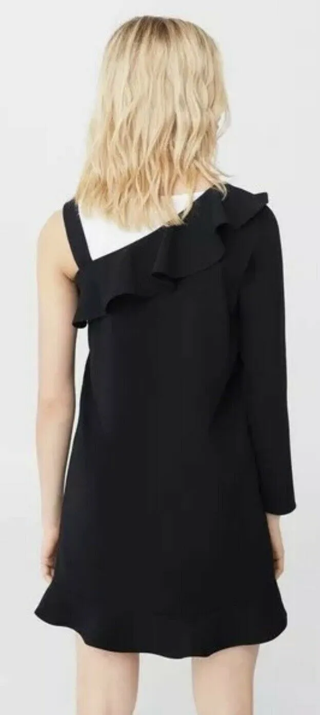 Mango Ladies Asymmetric Neckline One Shoulder Tunic Frill Shift Dress