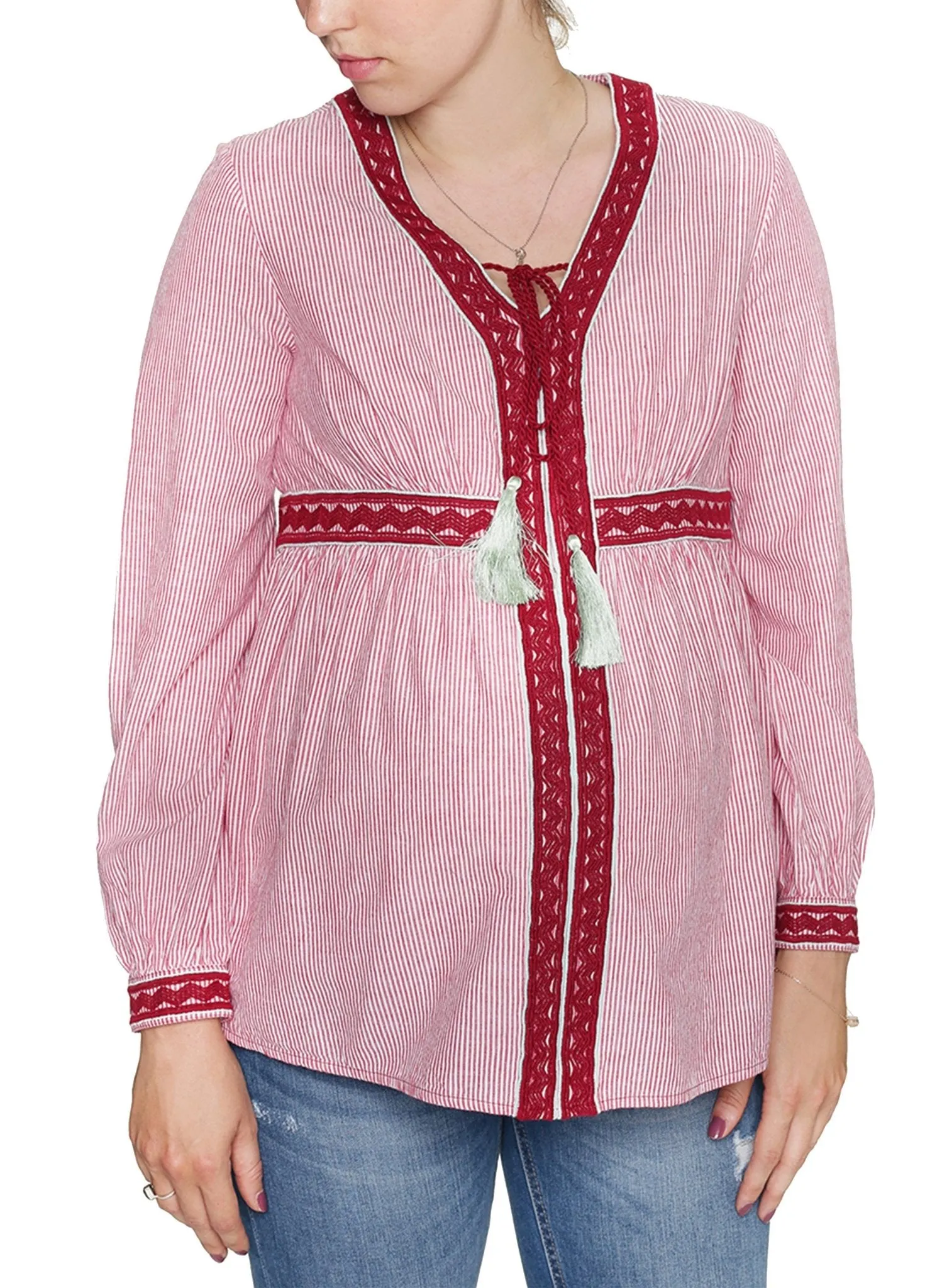 Maternity & Nursing Embroidered Blouse - Stripes