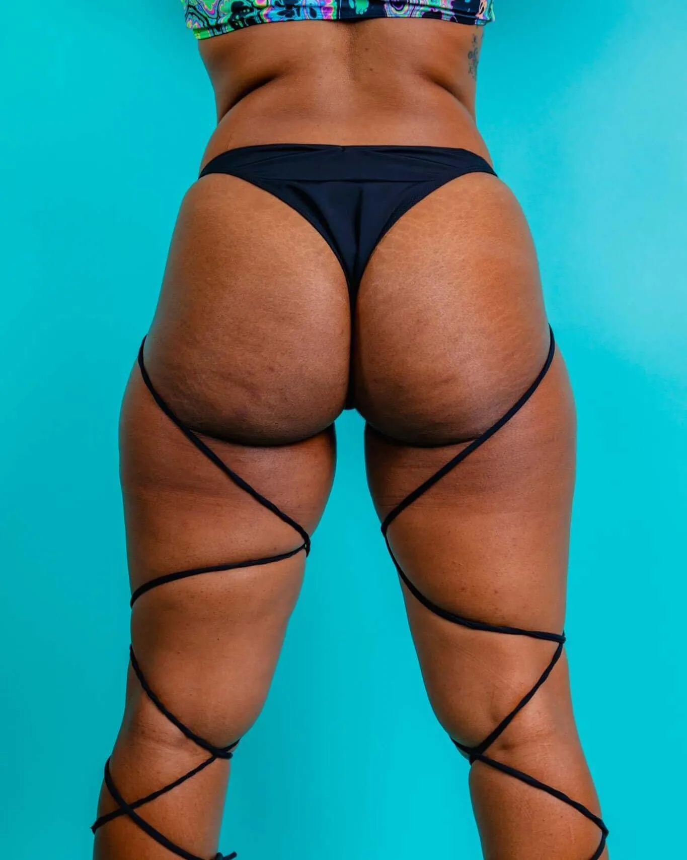 Matte Black Strappy High Hip Bottoms