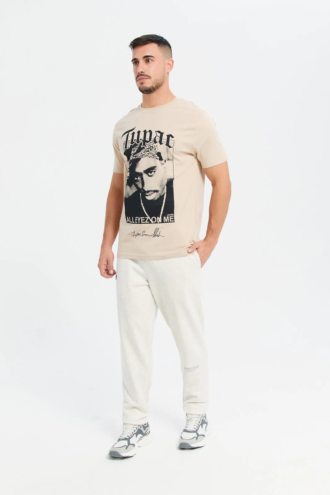 Men Ecru Joggers With Logo