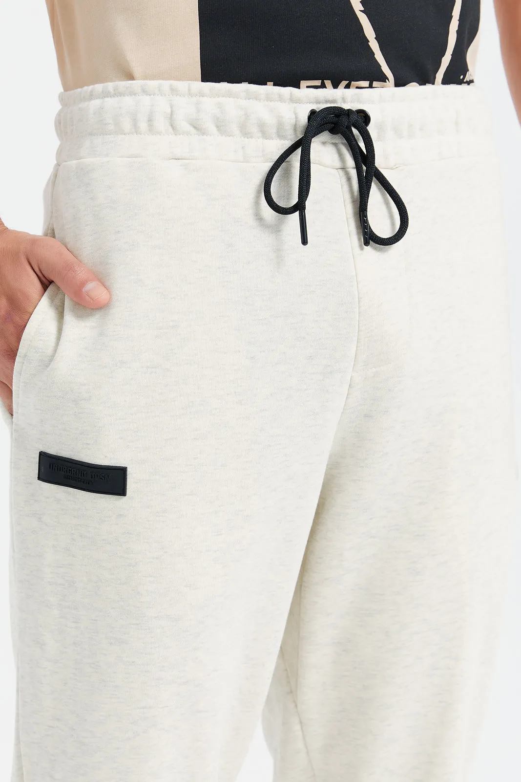 Men Ecru Joggers With Logo