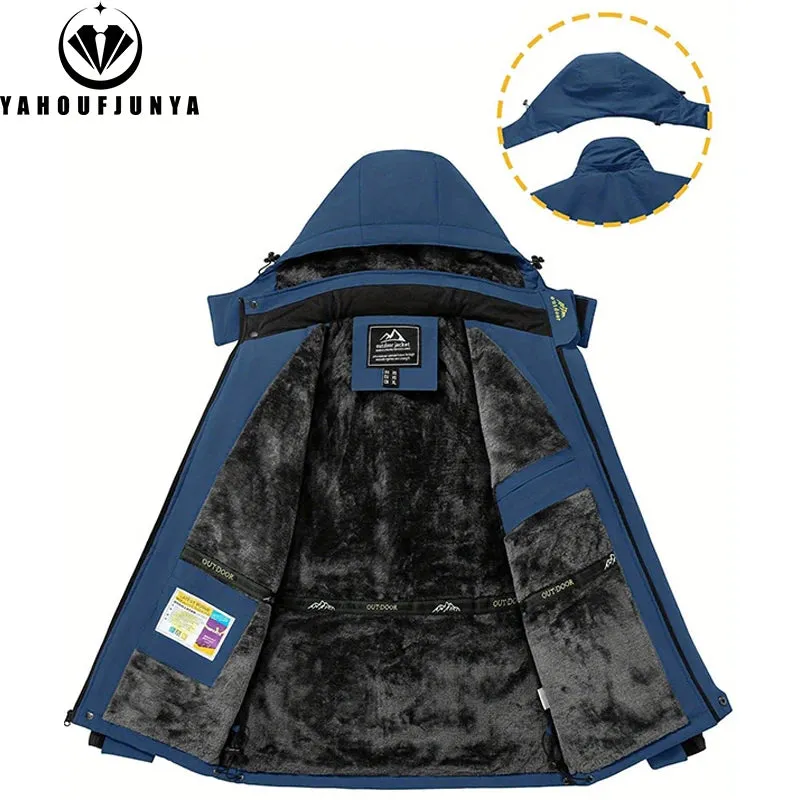 Men's 9XL Fleece-Lined cc – Removable Hood Skiing Windbreaker